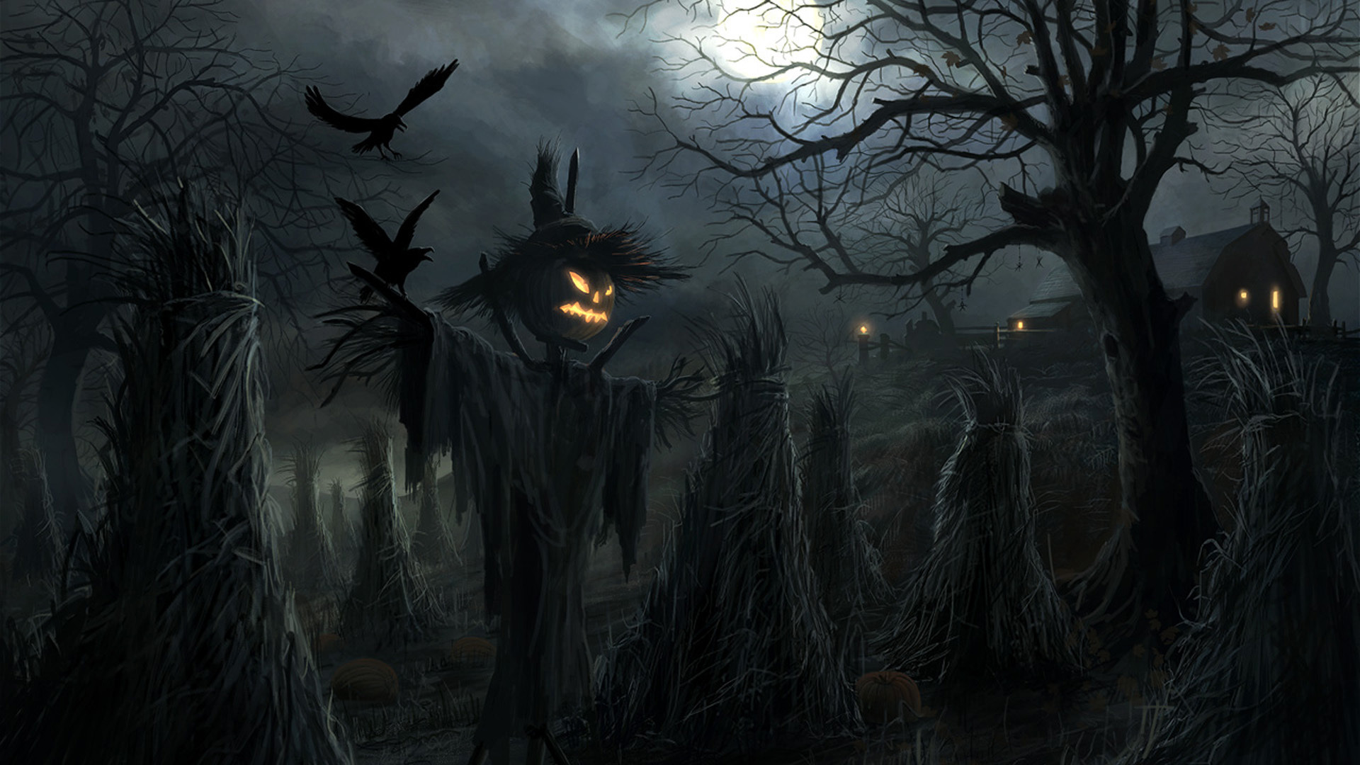 Обои хэллоуин, вороны, пугало, halloween, crows, scarecrow разрешение 1920x1080 Загрузить