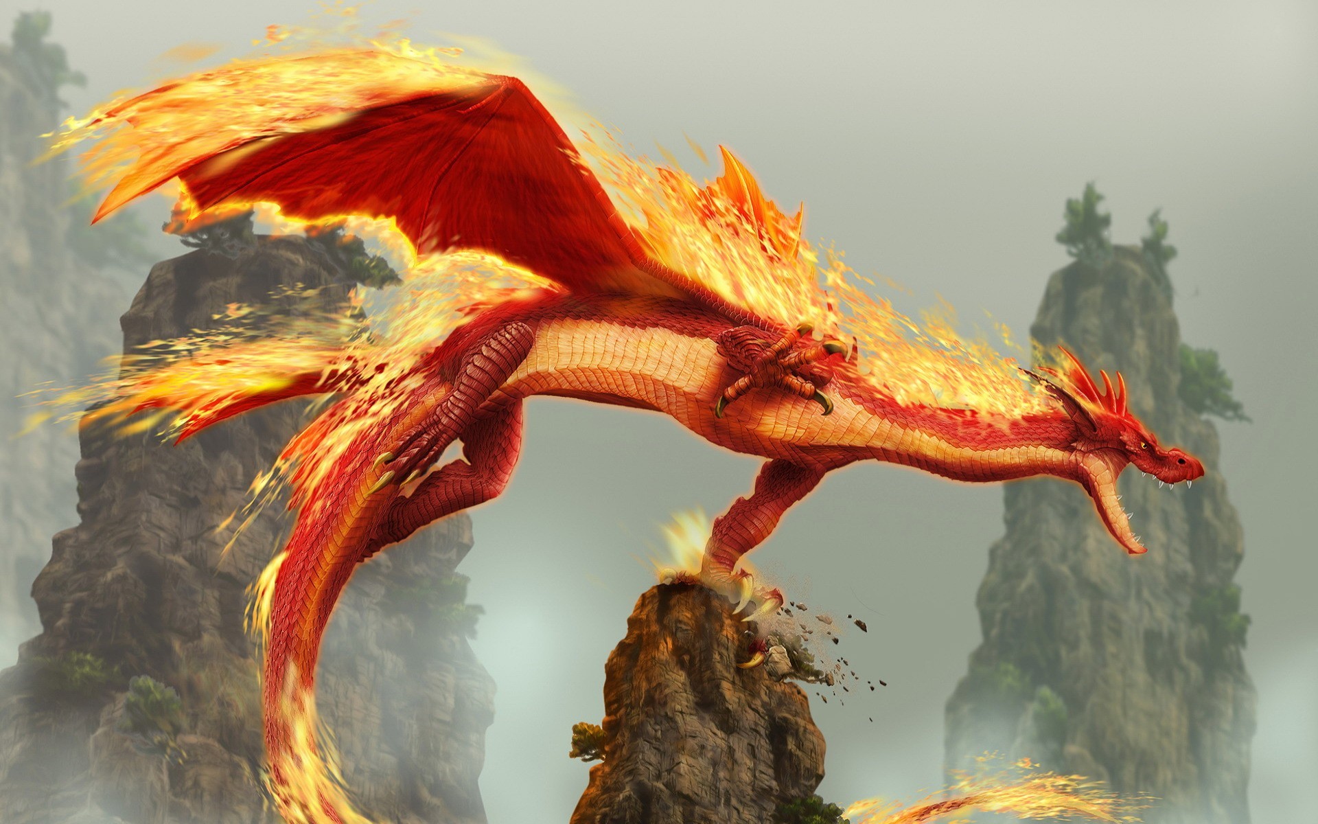 Обои скалы, дракон, огонь, dragon blade wrath of fire, rocks, dragon, fire разрешение 1920x1200 Загрузить