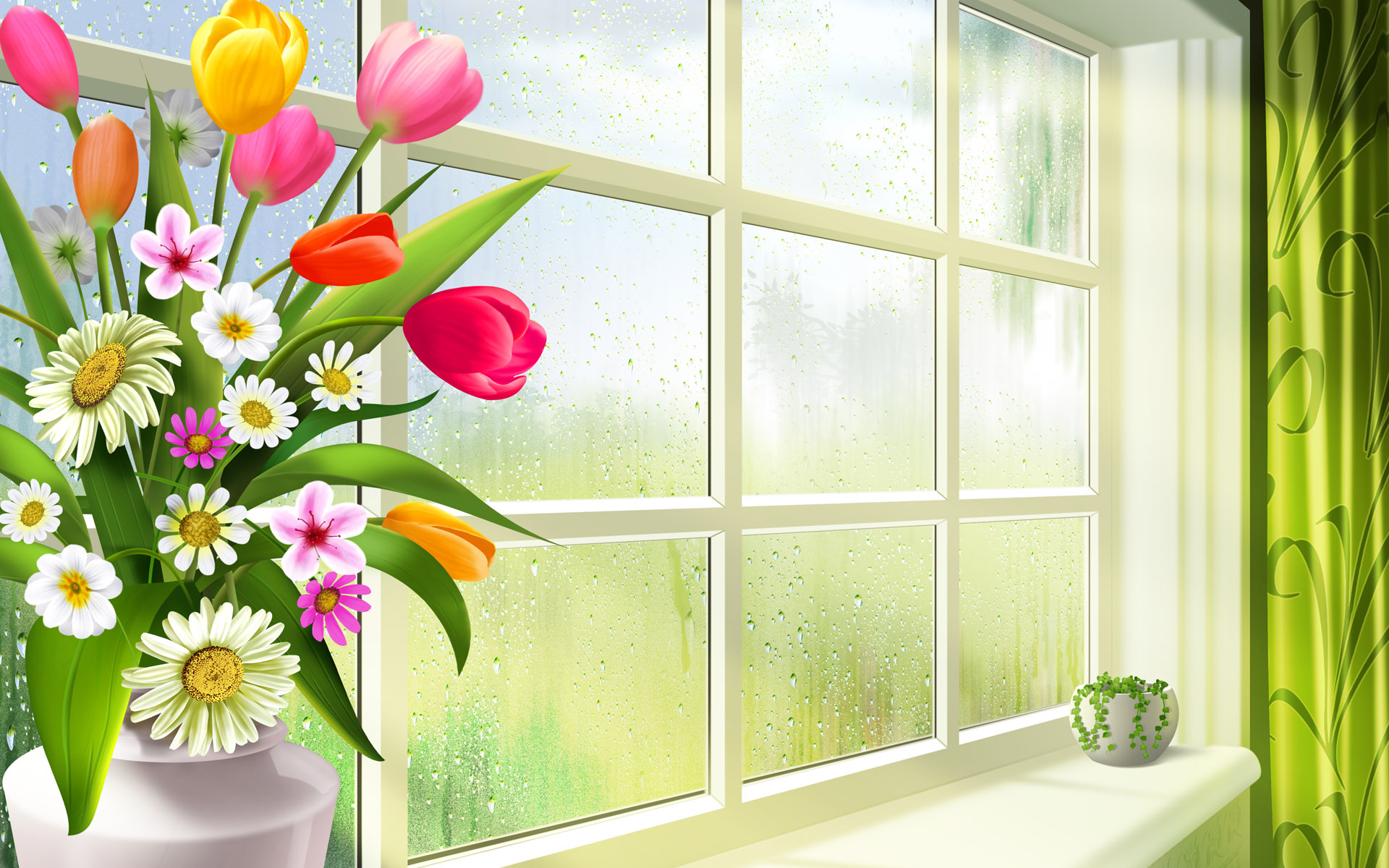 Полевые цветы на окне скачать