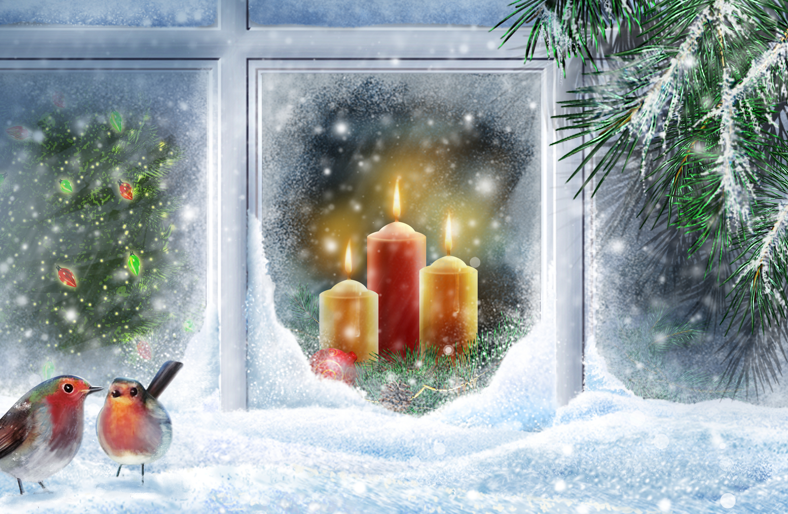 Свечи окно рождество Candles window Christmas скачать