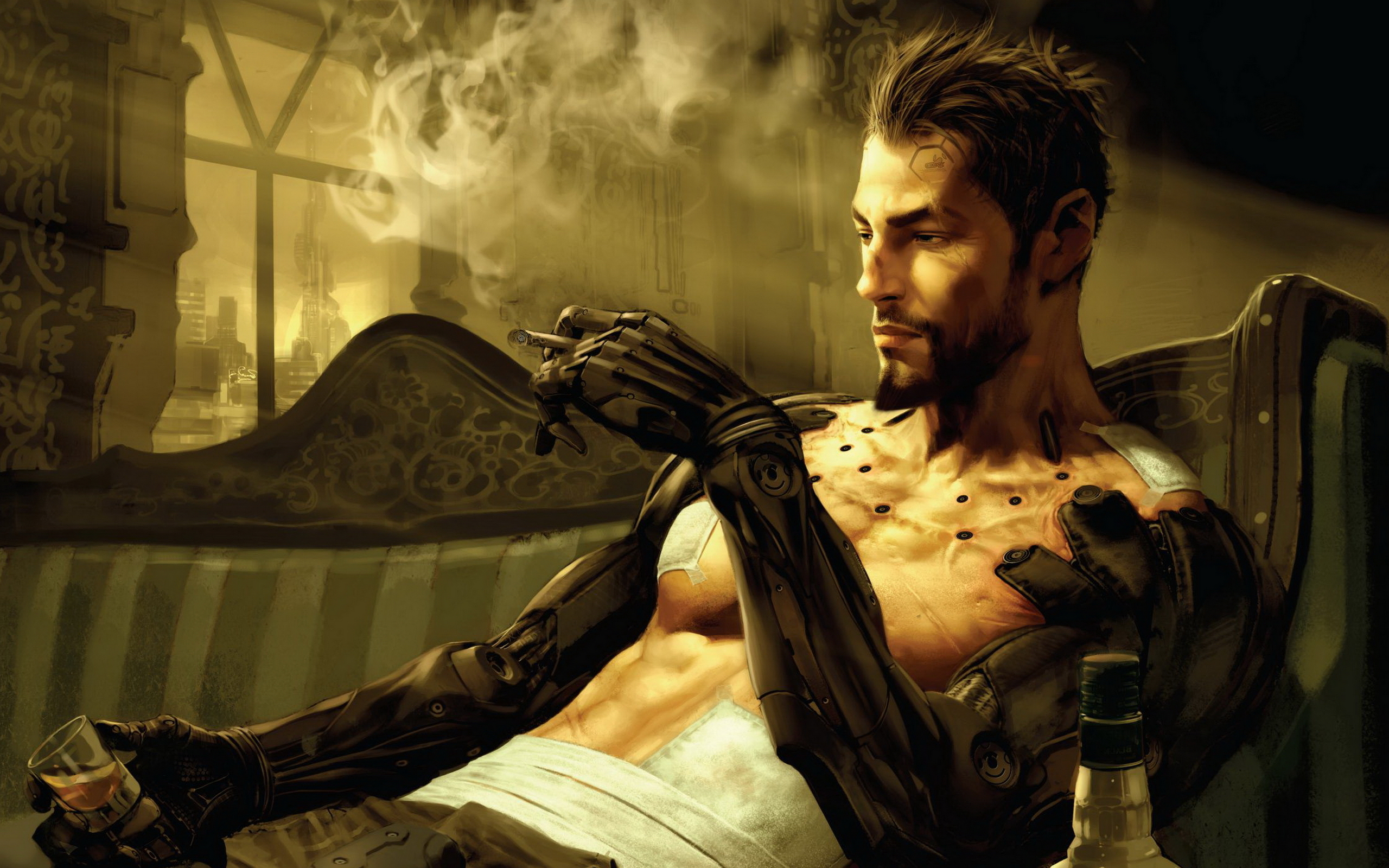 Обои курит, deus ex human revolution, deus ex 3, имплантанты боевого образца, smokes, implants combat sample разрешение 2560x1600 Загрузить