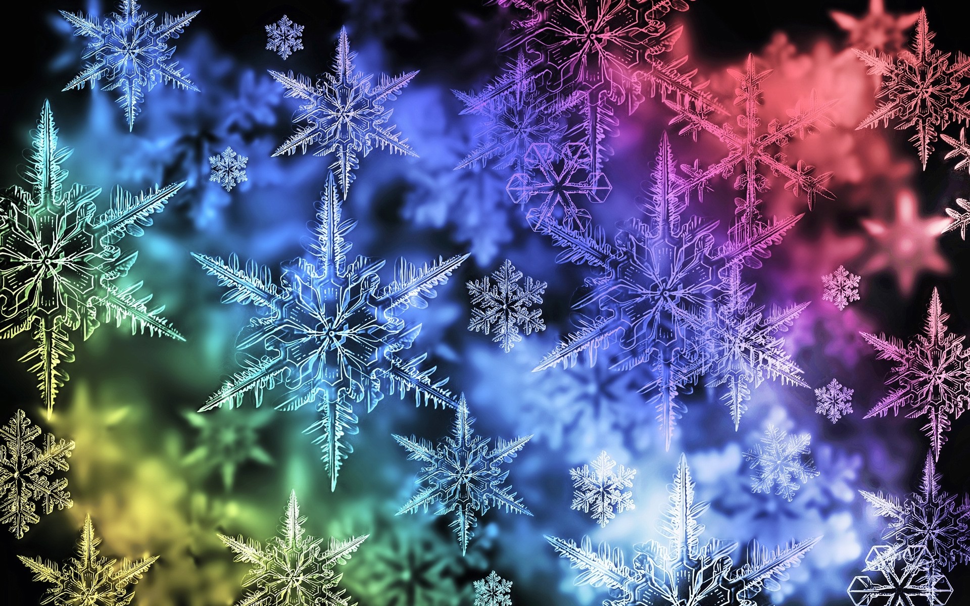 Обои снежинки, цвет, спектр, snowflakes, color, range разрешение 1920x1200 Загрузить