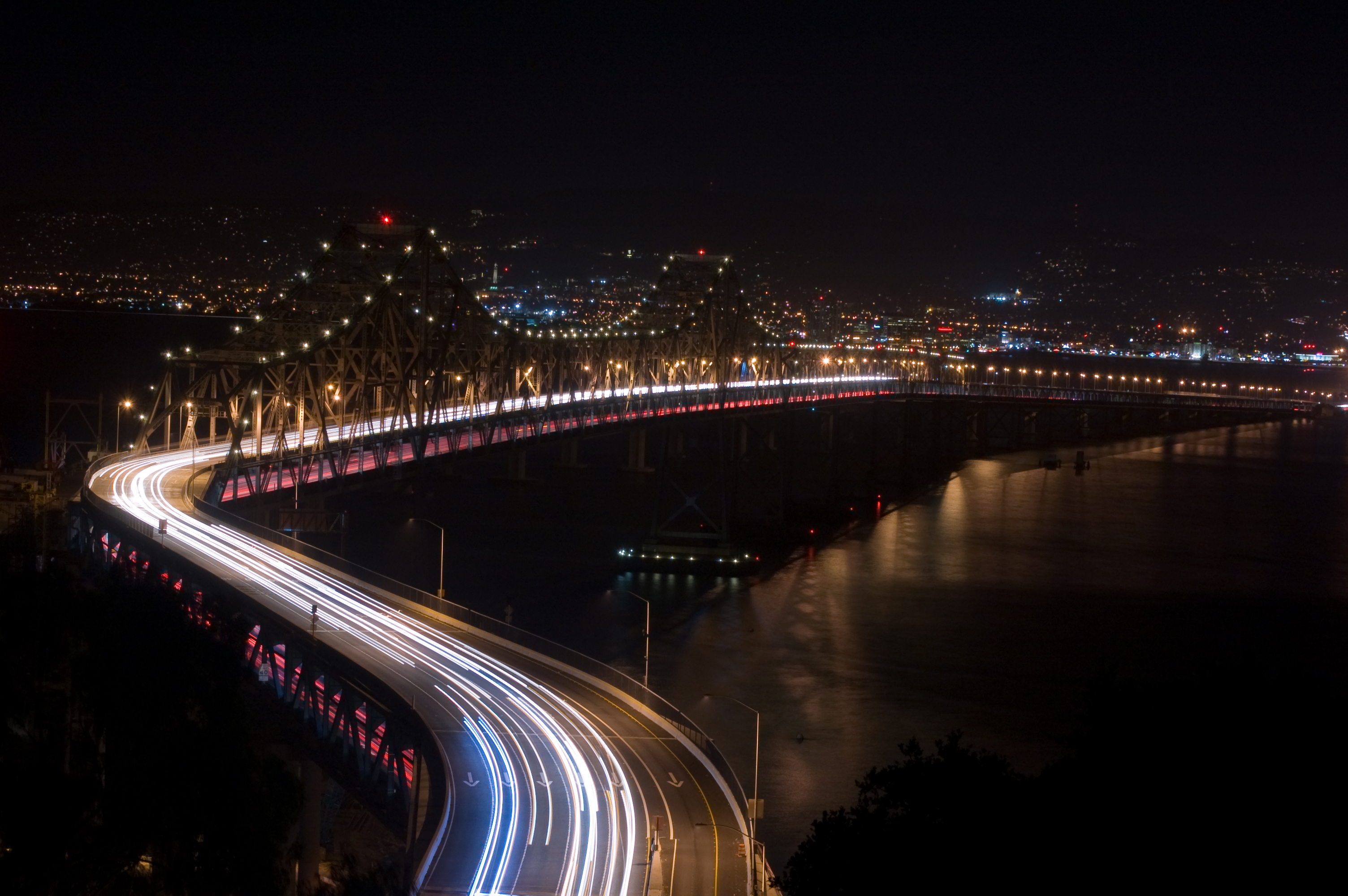 мост дорога ночь огни загрузить