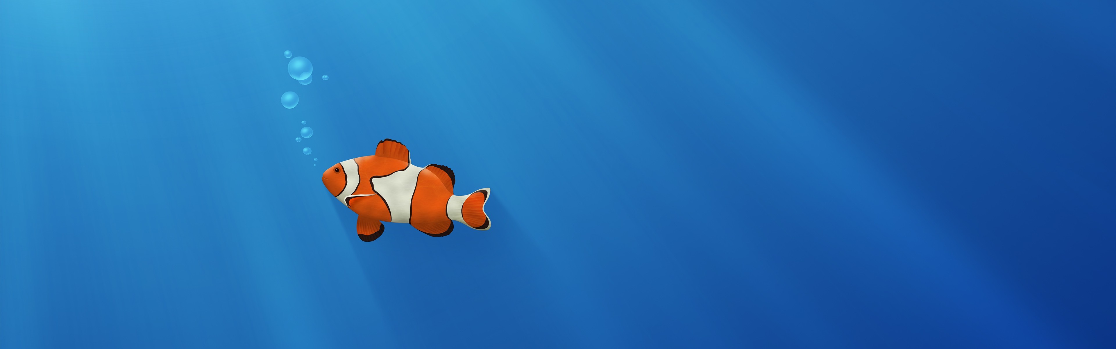 Обои синий, пузыри, золотая рыбка, рыба-клоун, blue, bubbles, goldfish, clown fish разрешение 3840x1200 Загрузить
