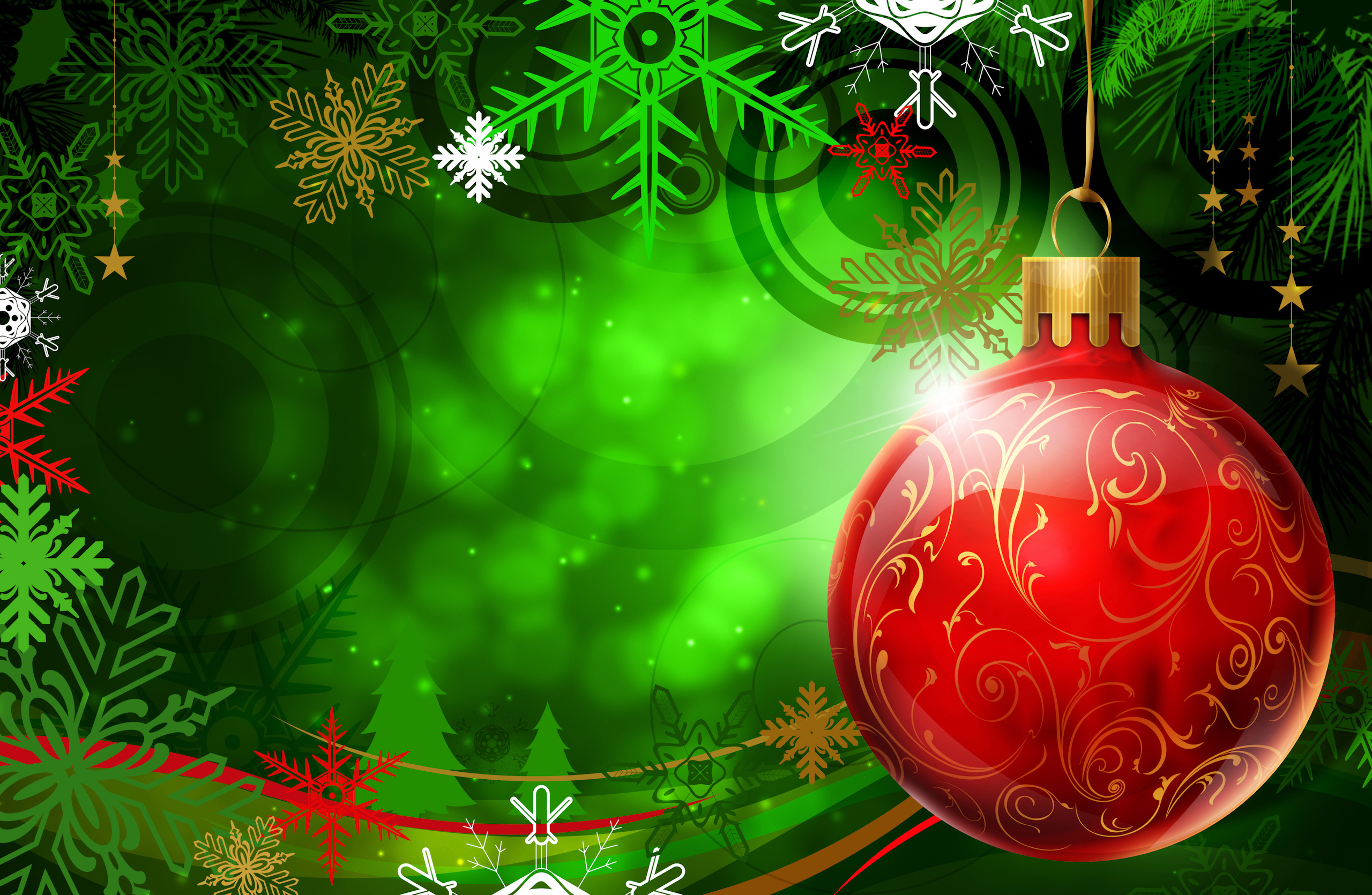 Обои новый год, зелёный, красный, шар, new year, green, red, ball разрешение 2560x1670 Загрузить