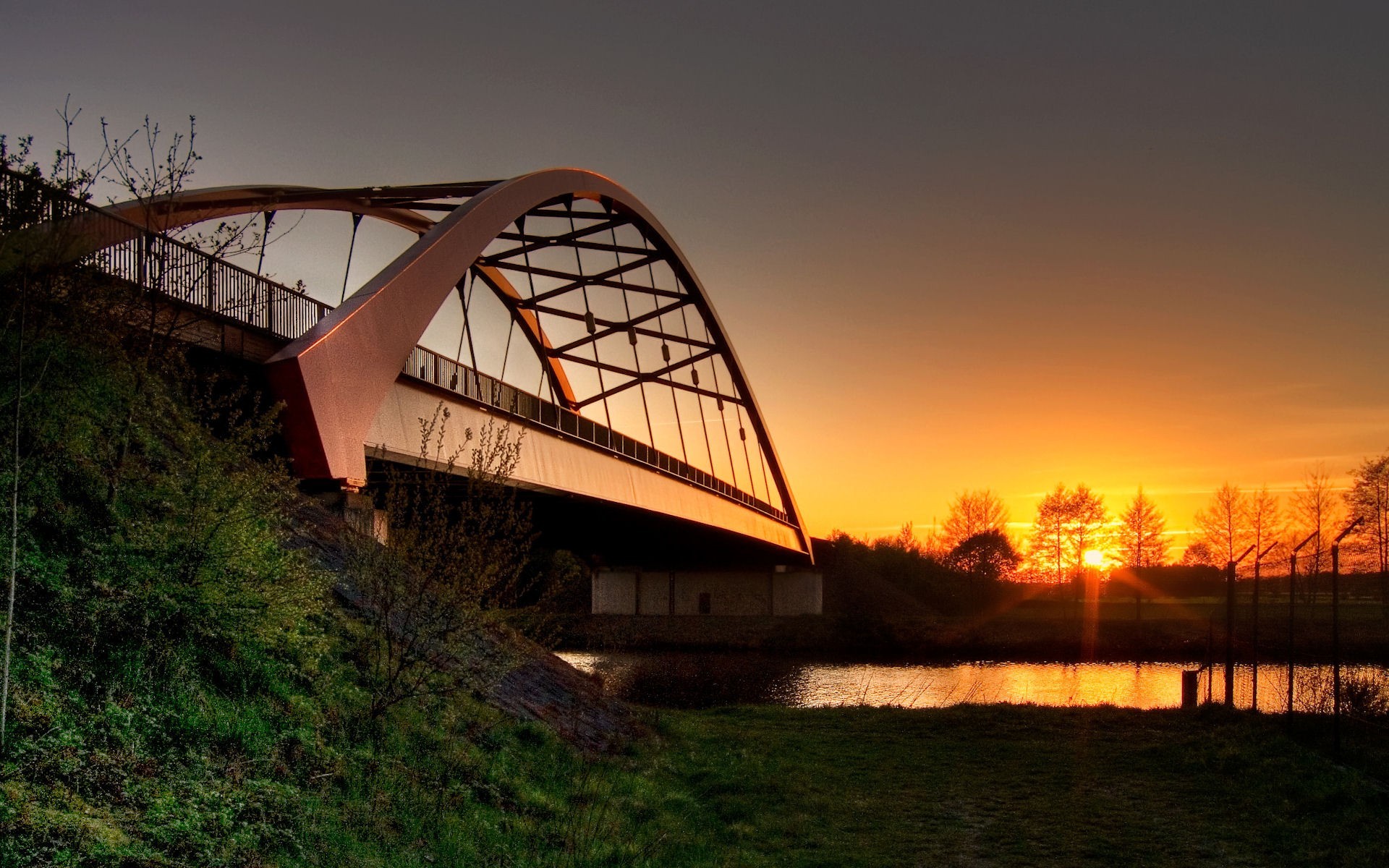 Мост закат река бесплатно