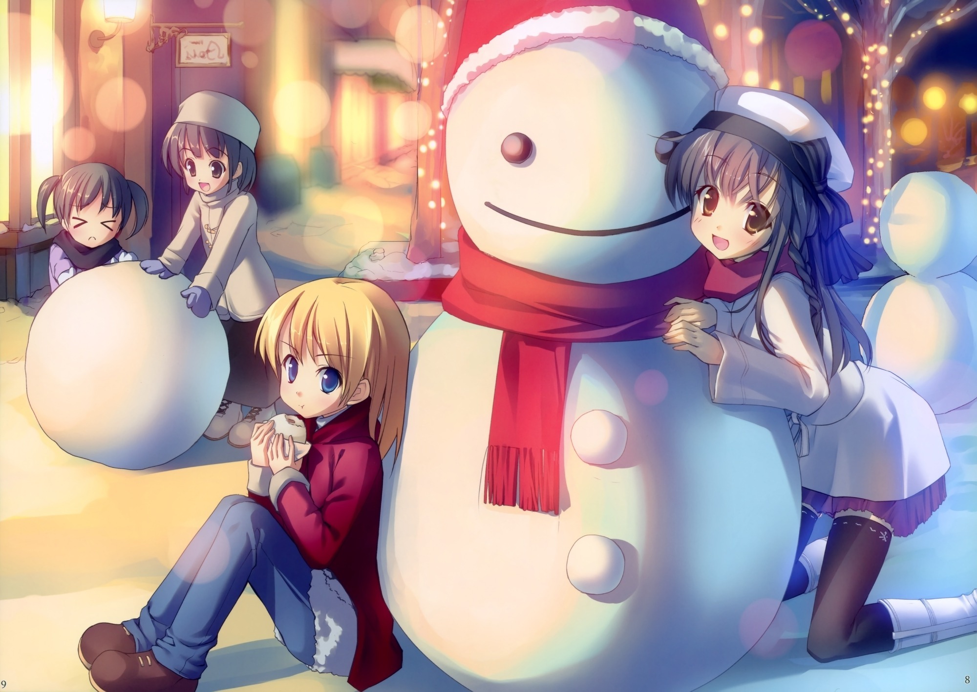 Обои зима, настроение, аниме, снеговик, друзья, winter, mood, anime, snowman, friends разрешение 2000x1417 Загрузить