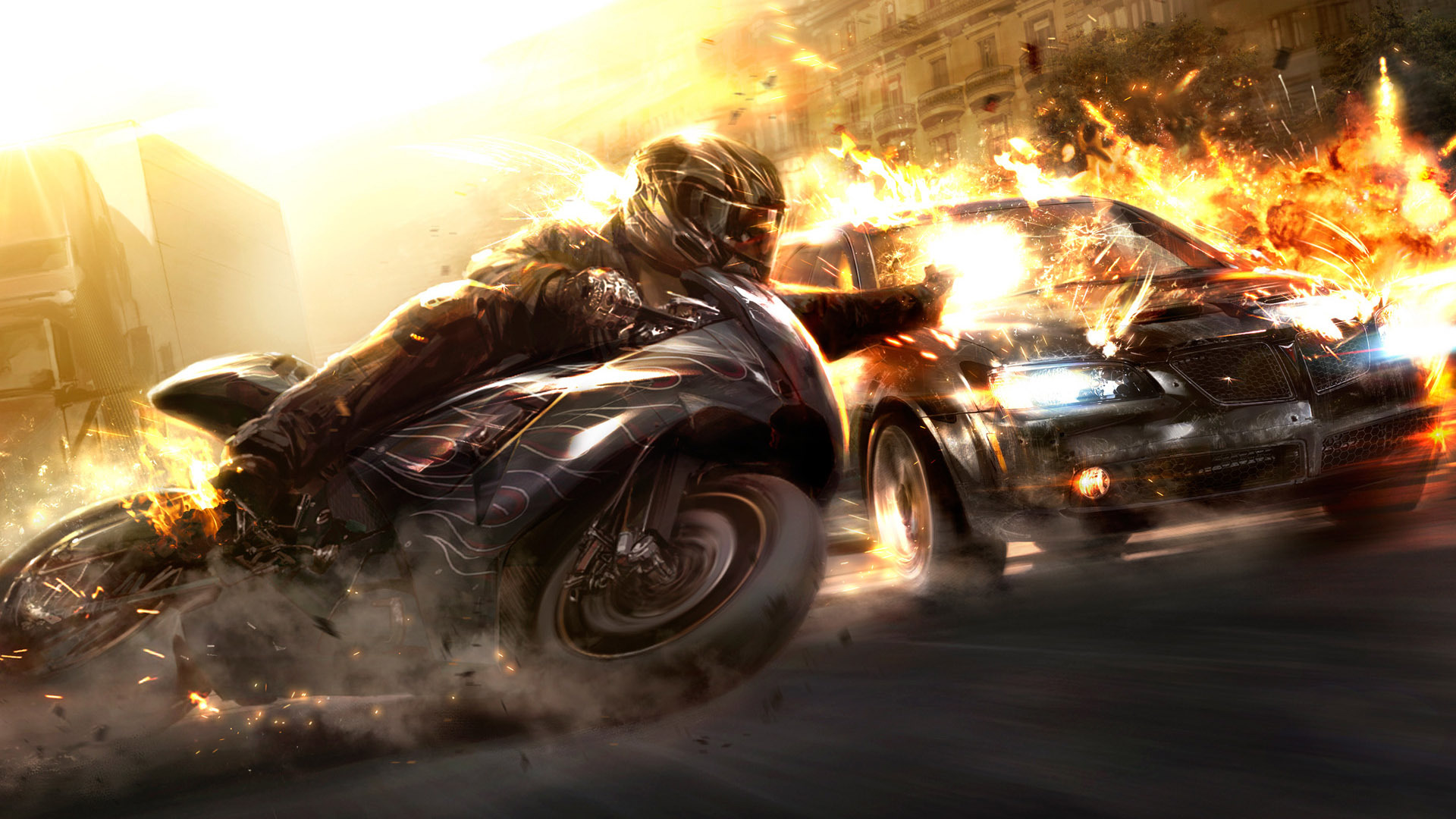 Обои тачки, взрыв, мотоциклы, cars, the explosion, motorcycles разрешение 1920x1080 Загрузить