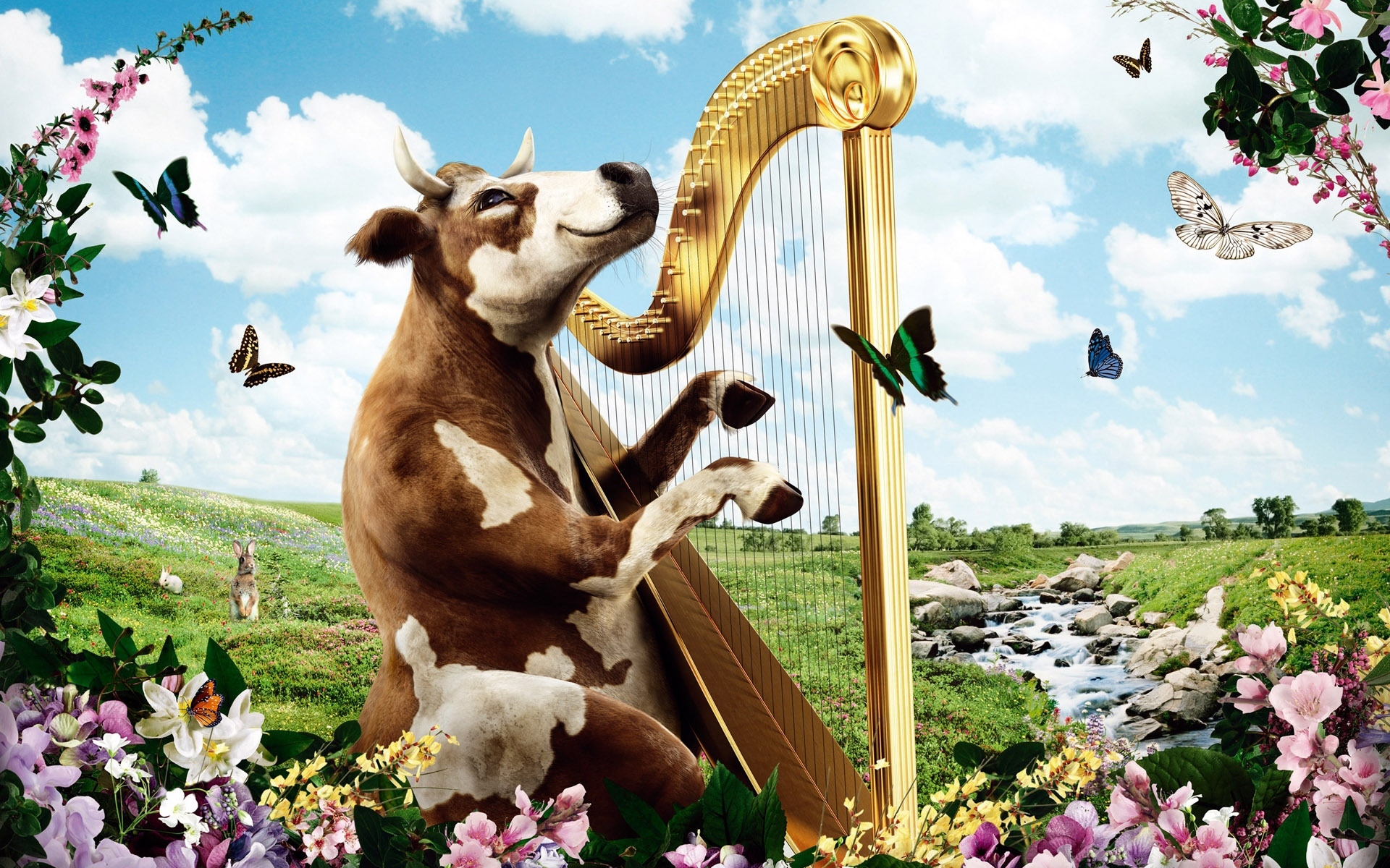 Обои природа, корова, арфа, nature, cow, harp разрешение 1920x1200 Загрузить