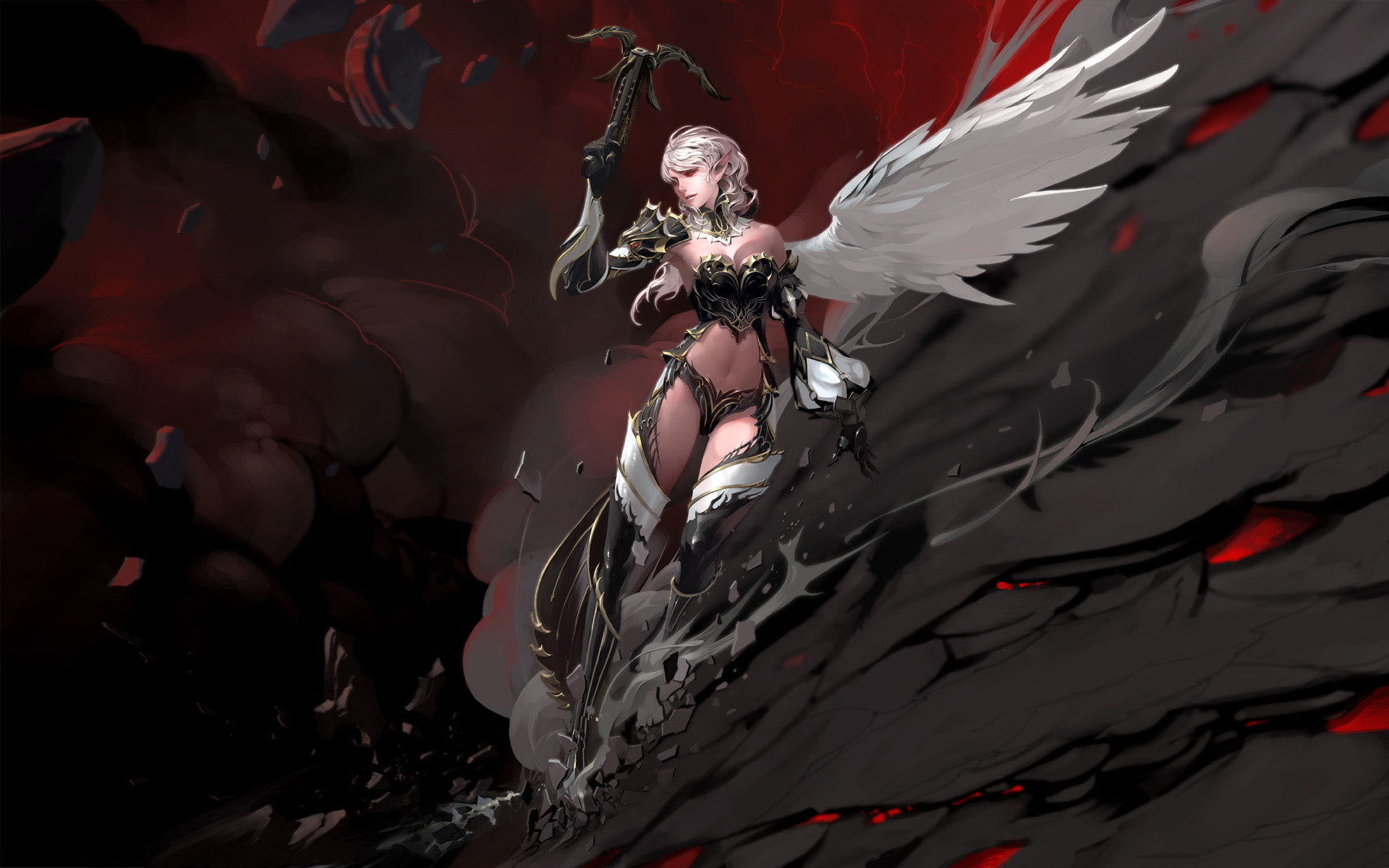 Обои девушка, скала, крылья, lineage 2, girl, rock, wings разрешение 1920x1200 Загрузить