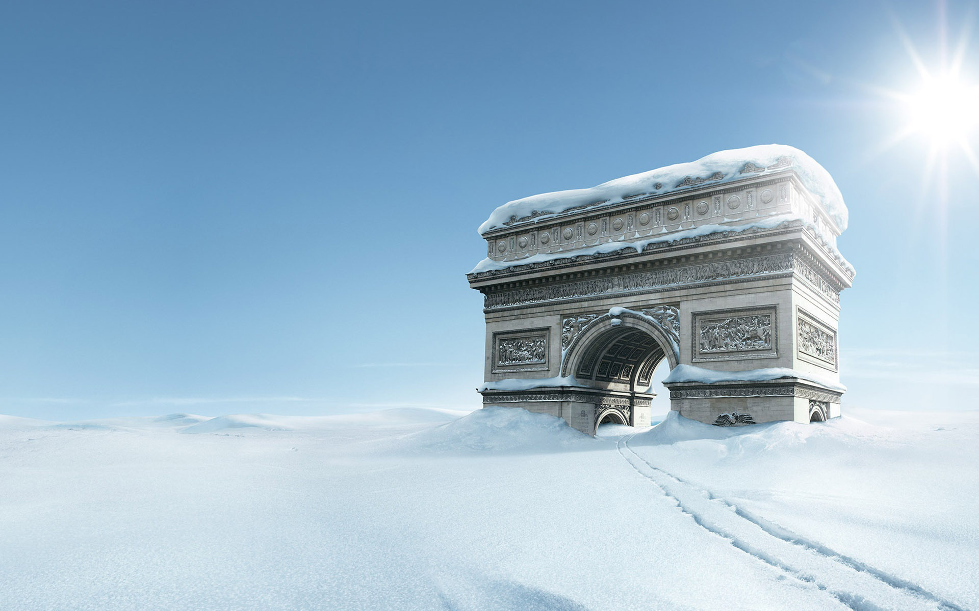 Обои снег, зима, тропа, арка, snow, winter, trail, arch разрешение 1920x1200 Загрузить