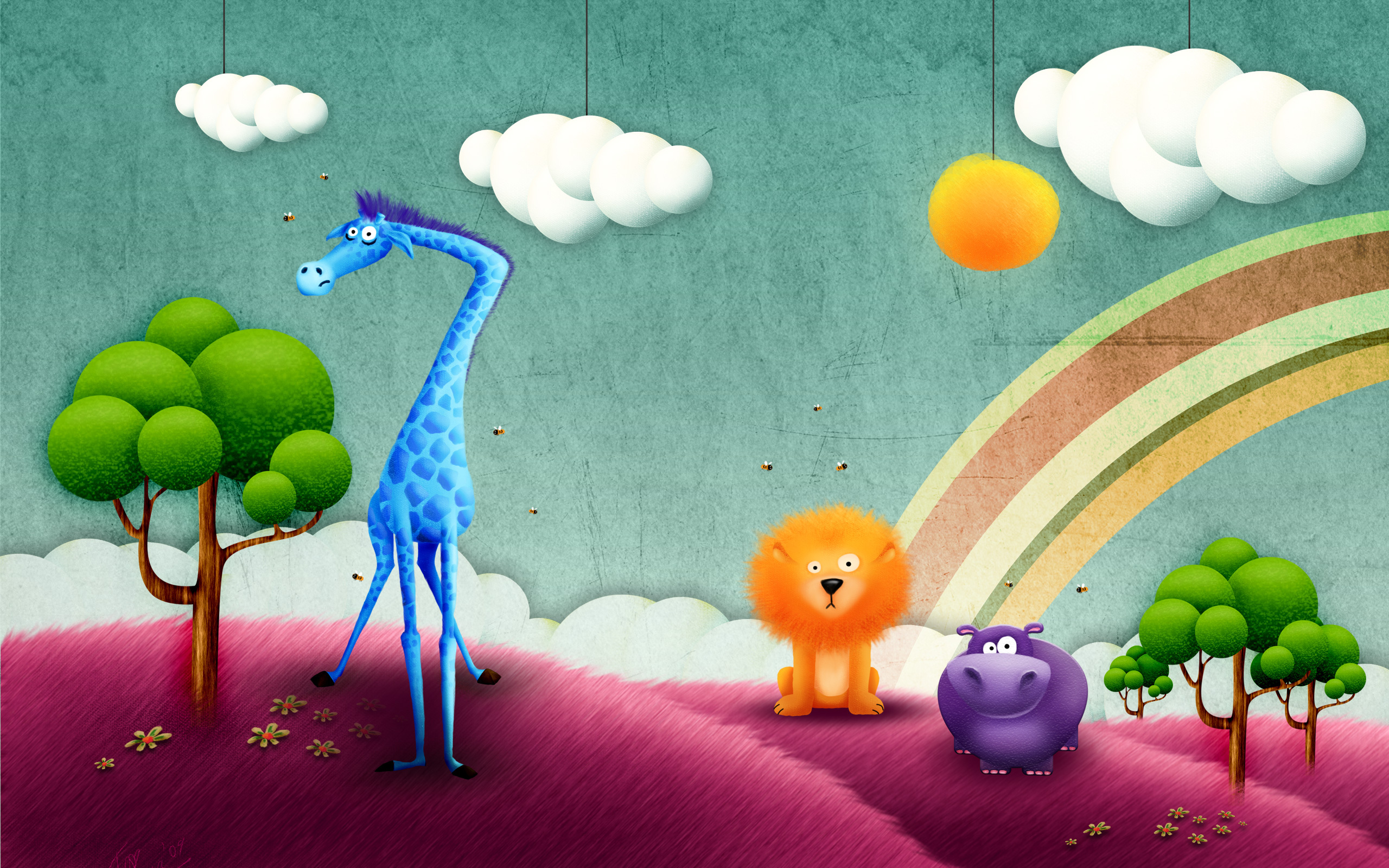 Обои радуга, африка, жираф, бегемот, rainbow, africa, giraffe, hippo разрешение 2560x1600 Загрузить