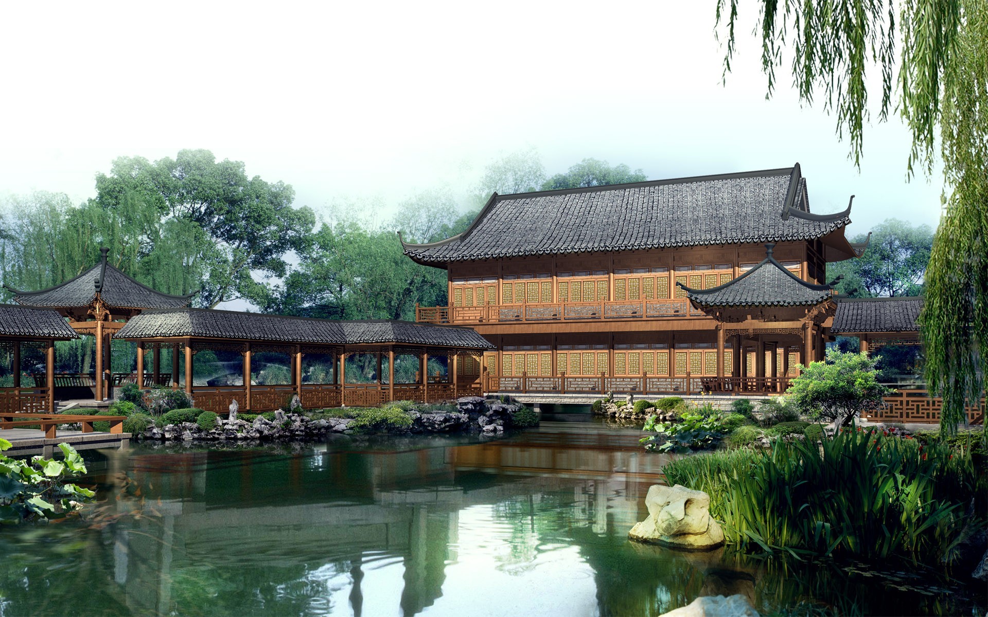 Обои пейзаж, пагода, китай, landscape, pagoda, china разрешение 1920x1200 Загрузить