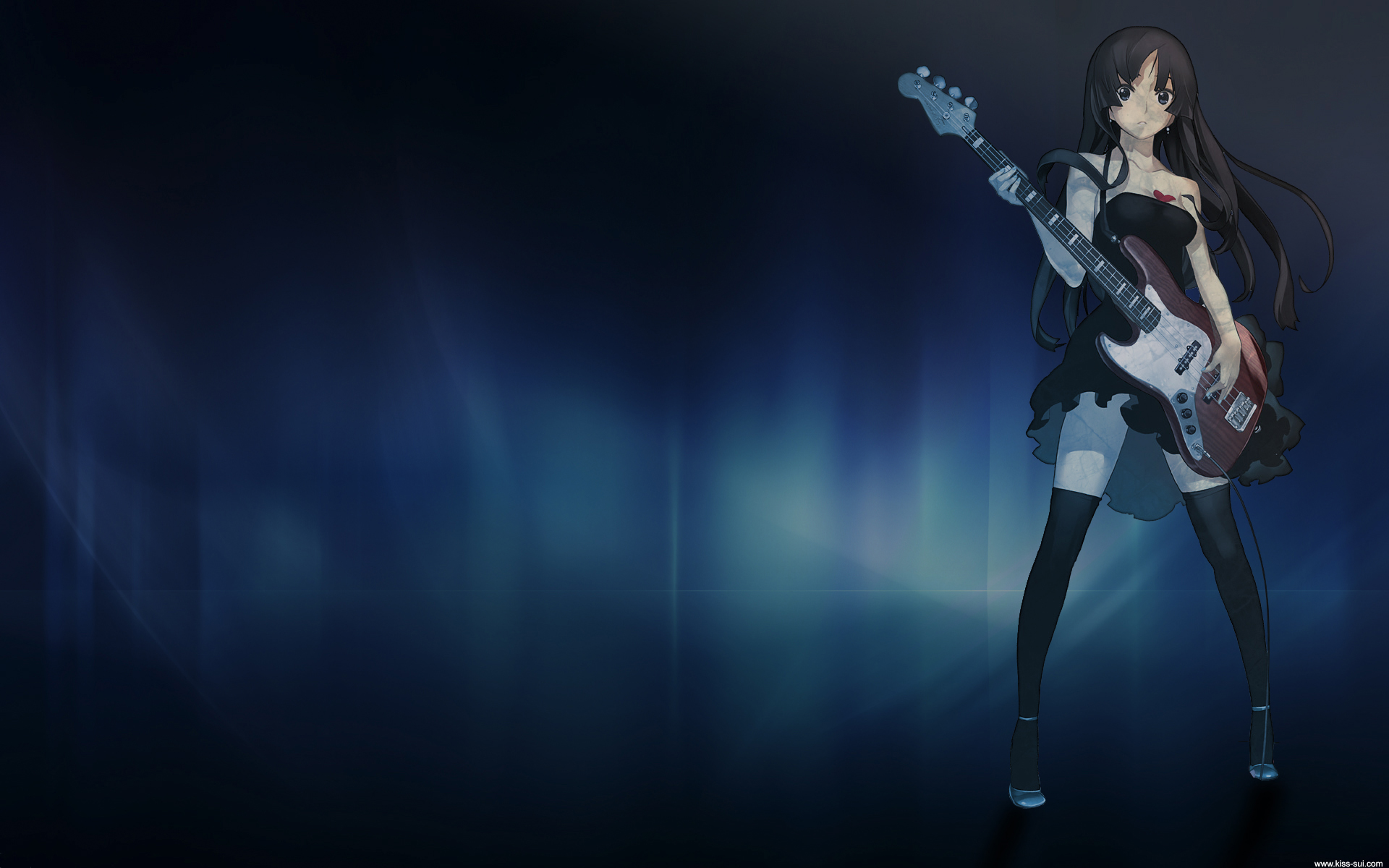 Обои девушка, гитара, аниме, k-on, музыкант, мио, акияма, girl, guitar, anime, musician, m & e, akiyama разрешение 1920x1200 Загрузить