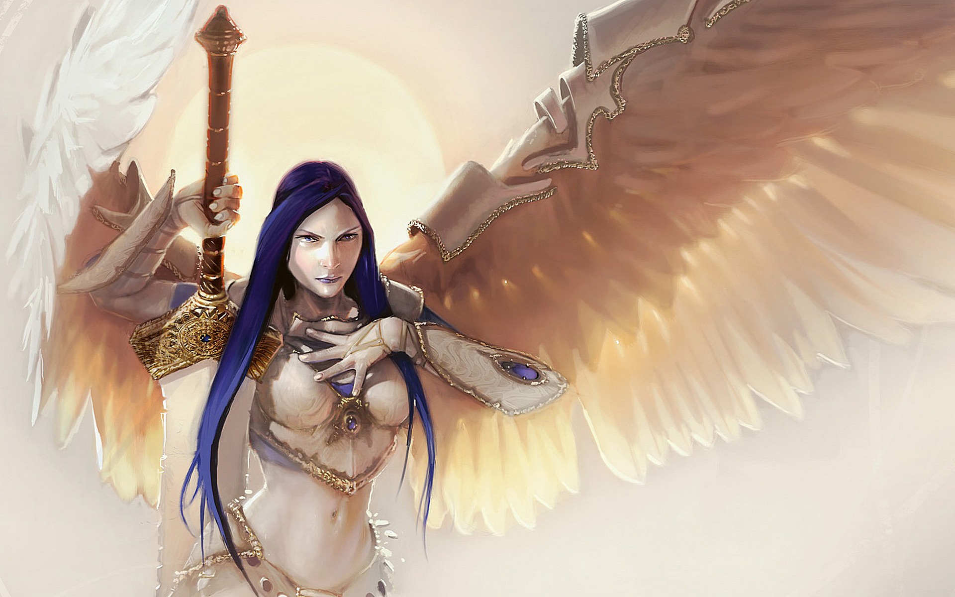 Обои девушка, меч, крылья, girl, sword, wings разрешение 1920x1200 Загрузить