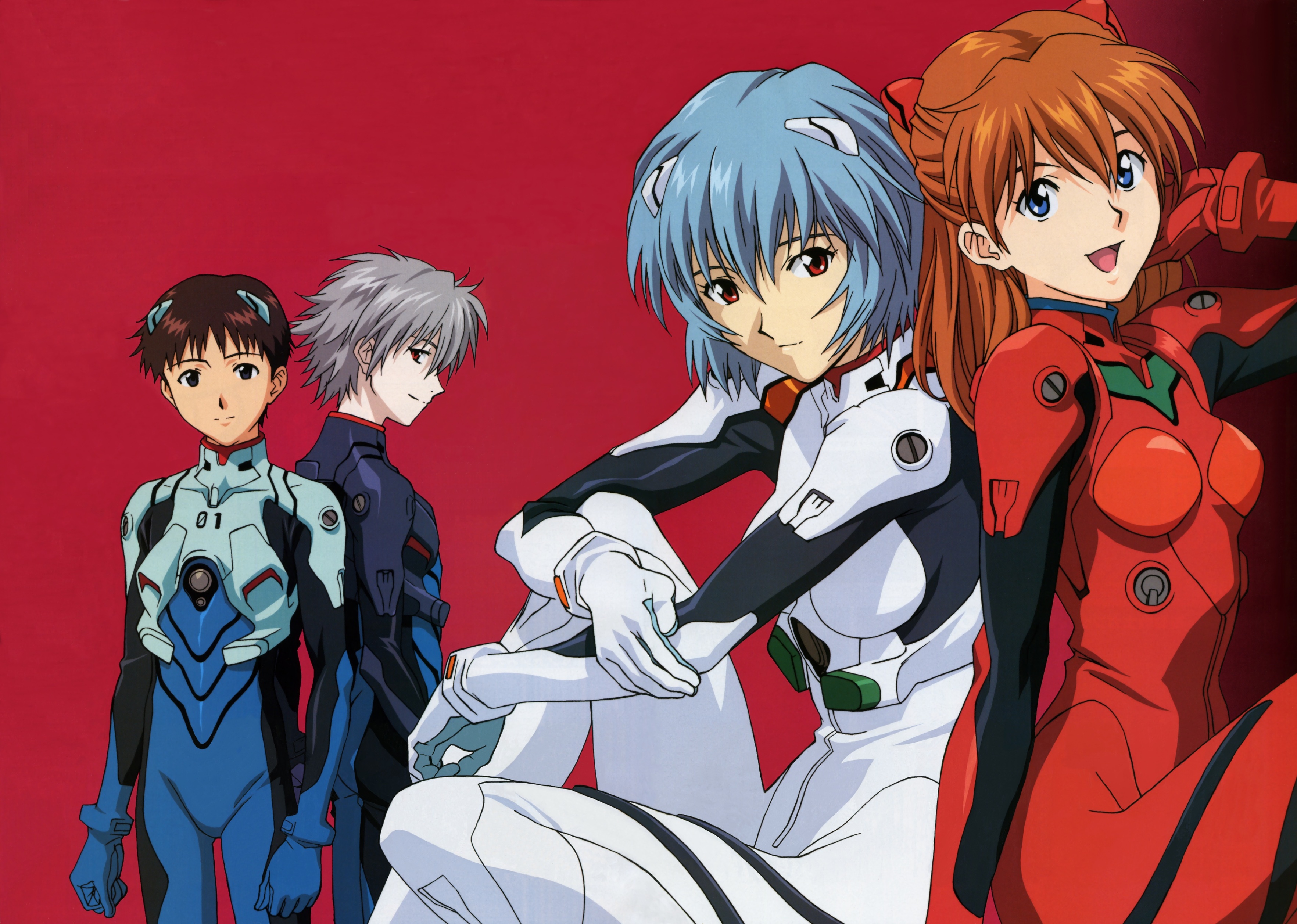 Скачать обои neon genesis evangelion, ayanami rei, красные глаза, голубые  волосы, bodysuit разрешение 3529x2515 #38621