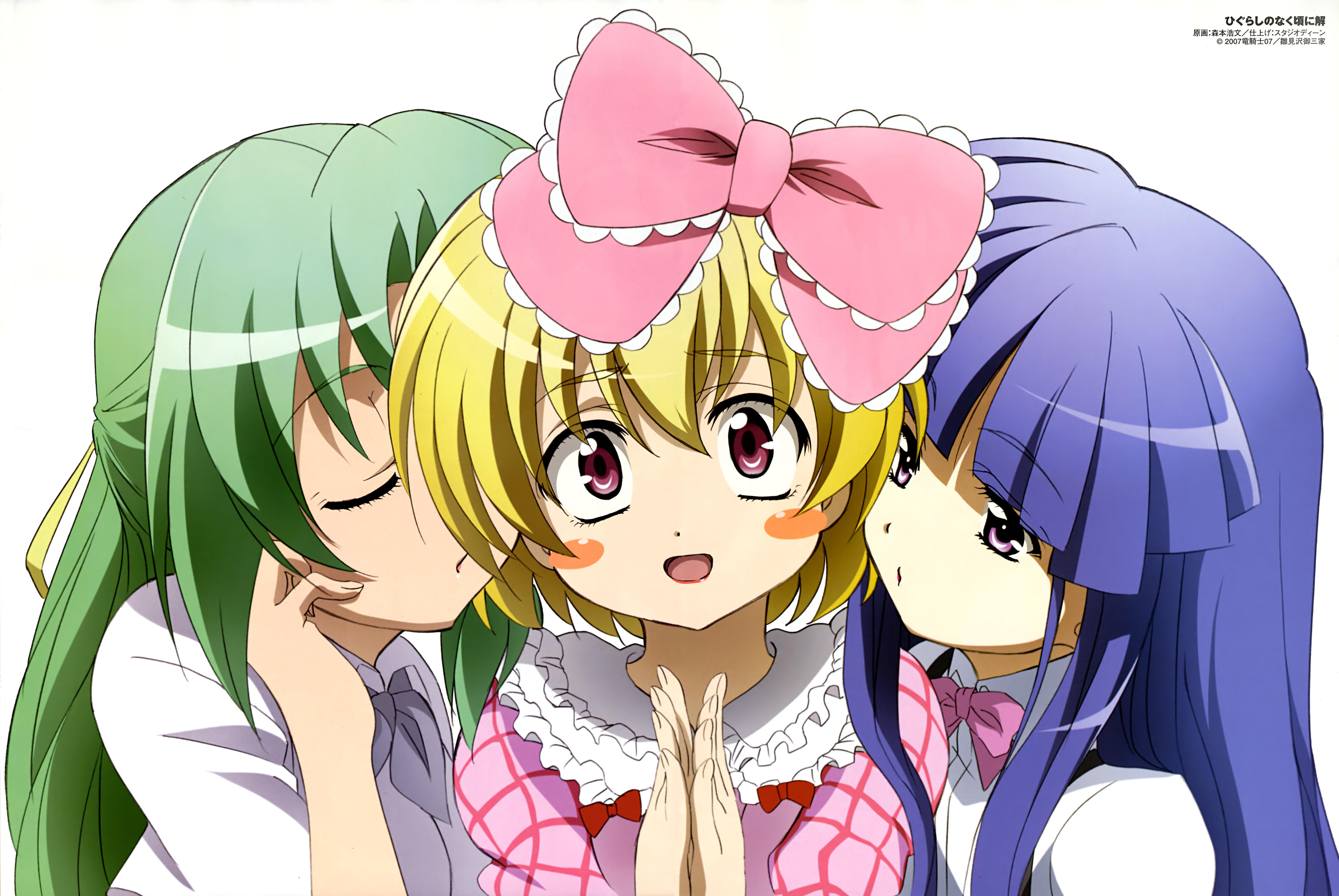 Скачать обои higurashi no naku koro ni, furude rika, houjou satoko,  sonozaki shion разрешение 6101x4085 #38776