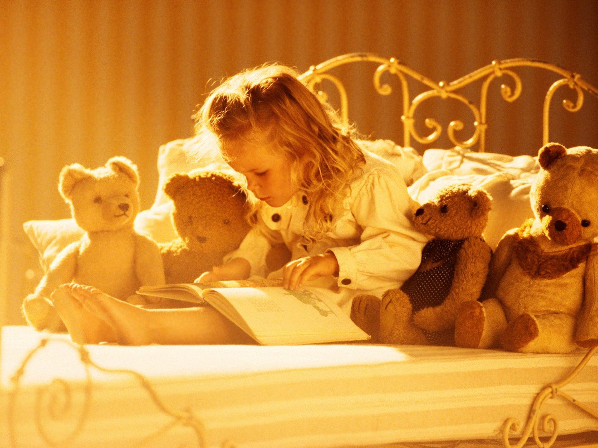 Обои солнце, девочка, ребенок, плюшевые мишки, книжка, the sun, girl, child, teddy bears, owner разрешение 1920x1440 Загрузить