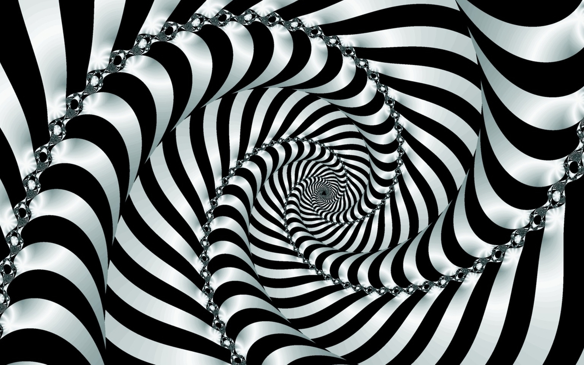 Обои полосы, абстракция, чёрно-белое, графика, завитки, спираль, 3д, иллюзия, strip, abstraction, black and white, graphics, curls, spiral, 3d, illusion разрешение 1920x1200 Загрузить