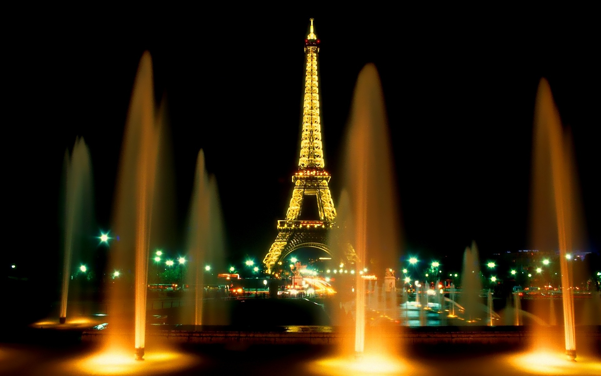 Обои ночь, огни, париж, фонтан, эйфелева башня, night, lights, paris, fountain, eiffel tower разрешение 1920x1200 Загрузить