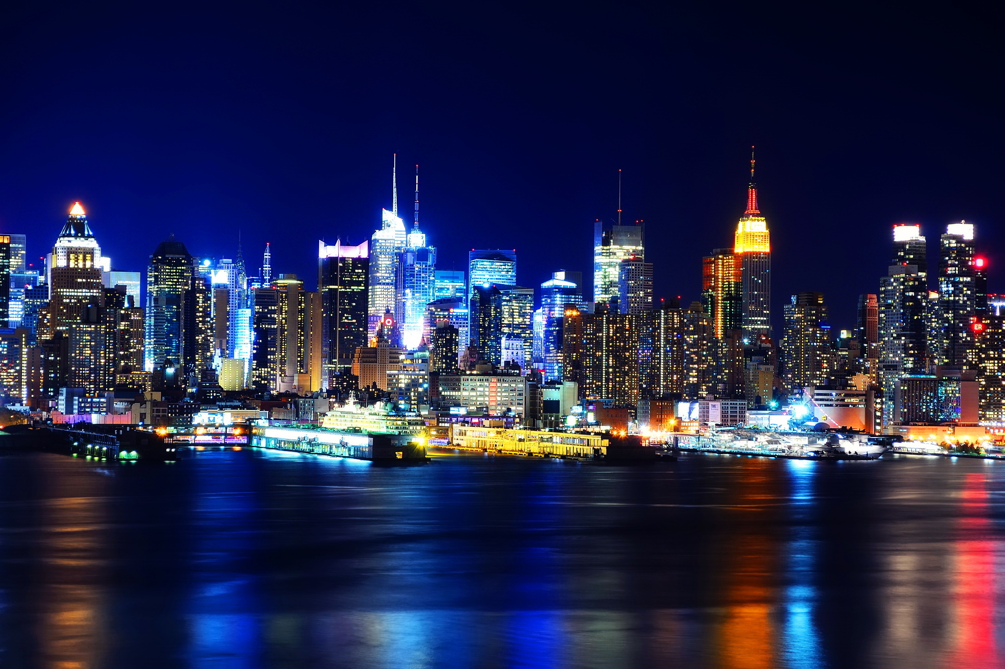 Нью - Йорк панорама освещение ночь без смс