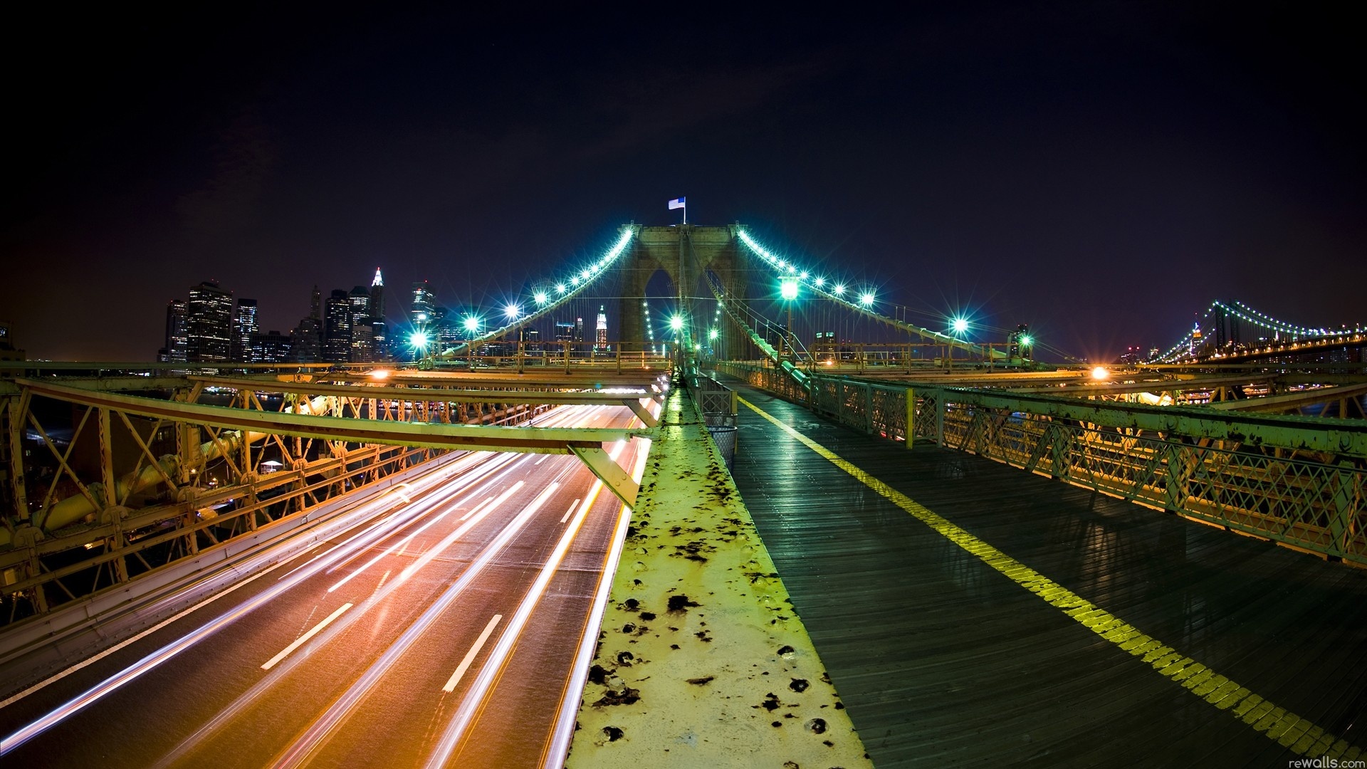 Обои ночь, огни, мост, город, night, lights, bridge, the city разрешение 1920x1080 Загрузить