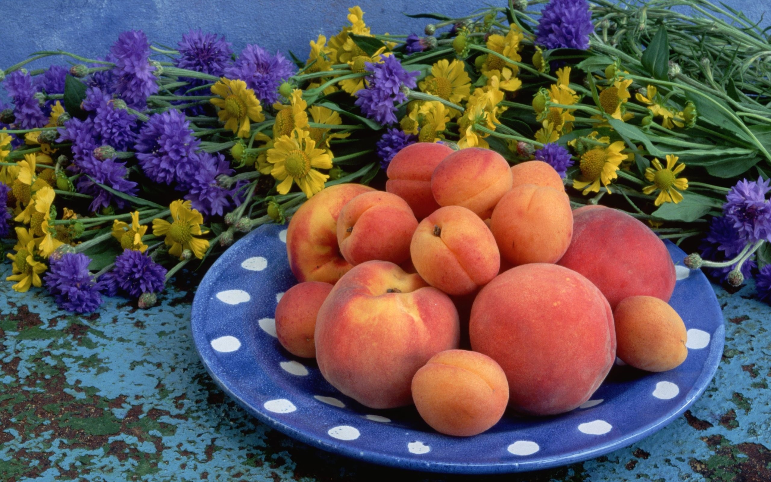Фрукты персики абрикосы сливы в тарелке загрузить