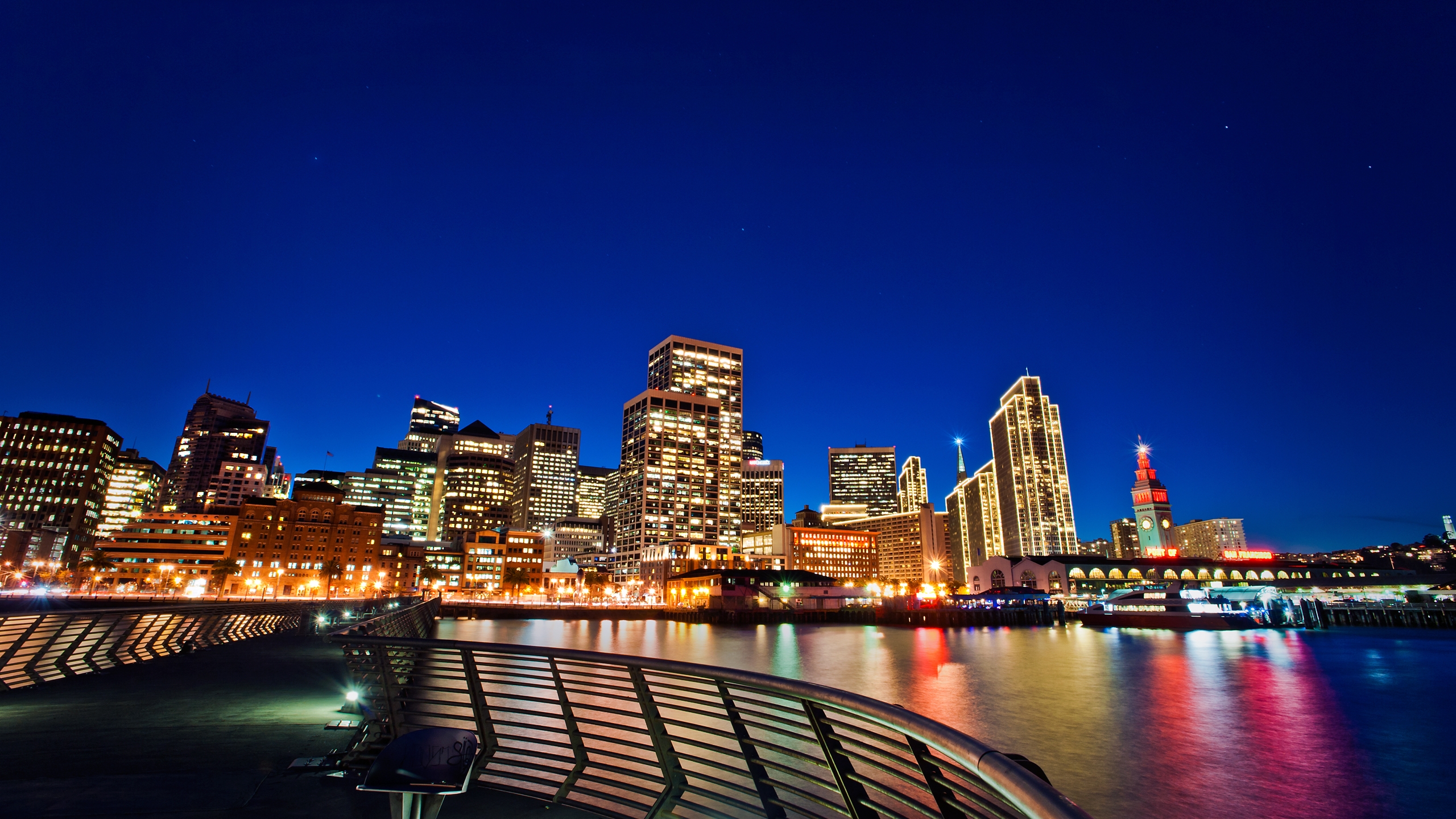 Обои огни, мост, ночной город, сша, сан-франциско, калифорния, lights, bridge, night city, usa, san francisco, ca разрешение 2560x1440 Загрузить