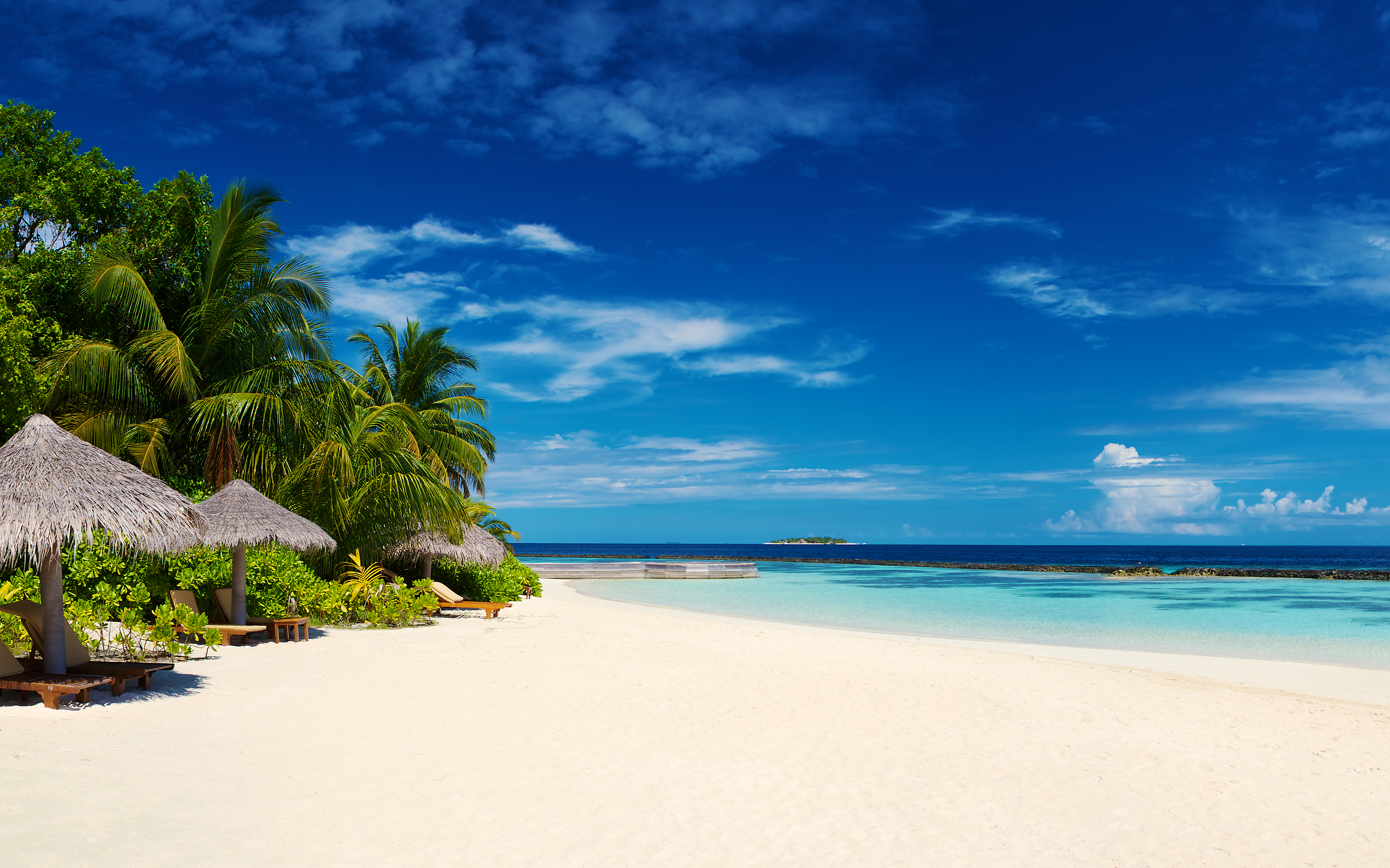 Скачать обои пляж, пальмы, тропики, мальдивы, beach разрешение 3840x2400 #48822