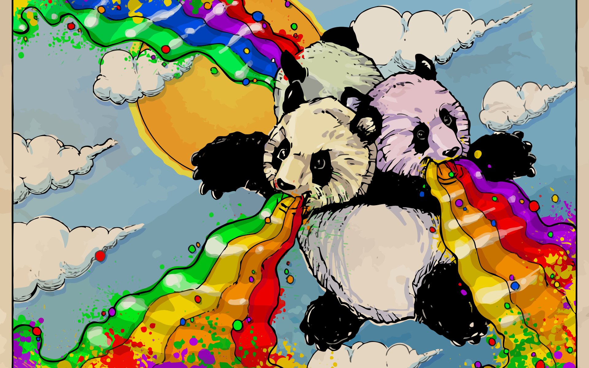 Обои рисунок, панды, лучи счастья, figure, panda, the rays of happiness разрешение 1920x1200 Загрузить