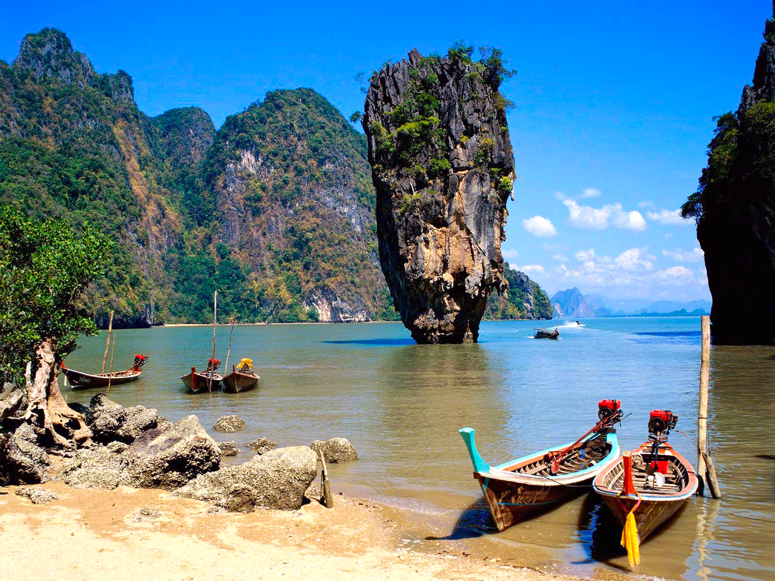 природа деревья река лодки Тайланд страны без смс