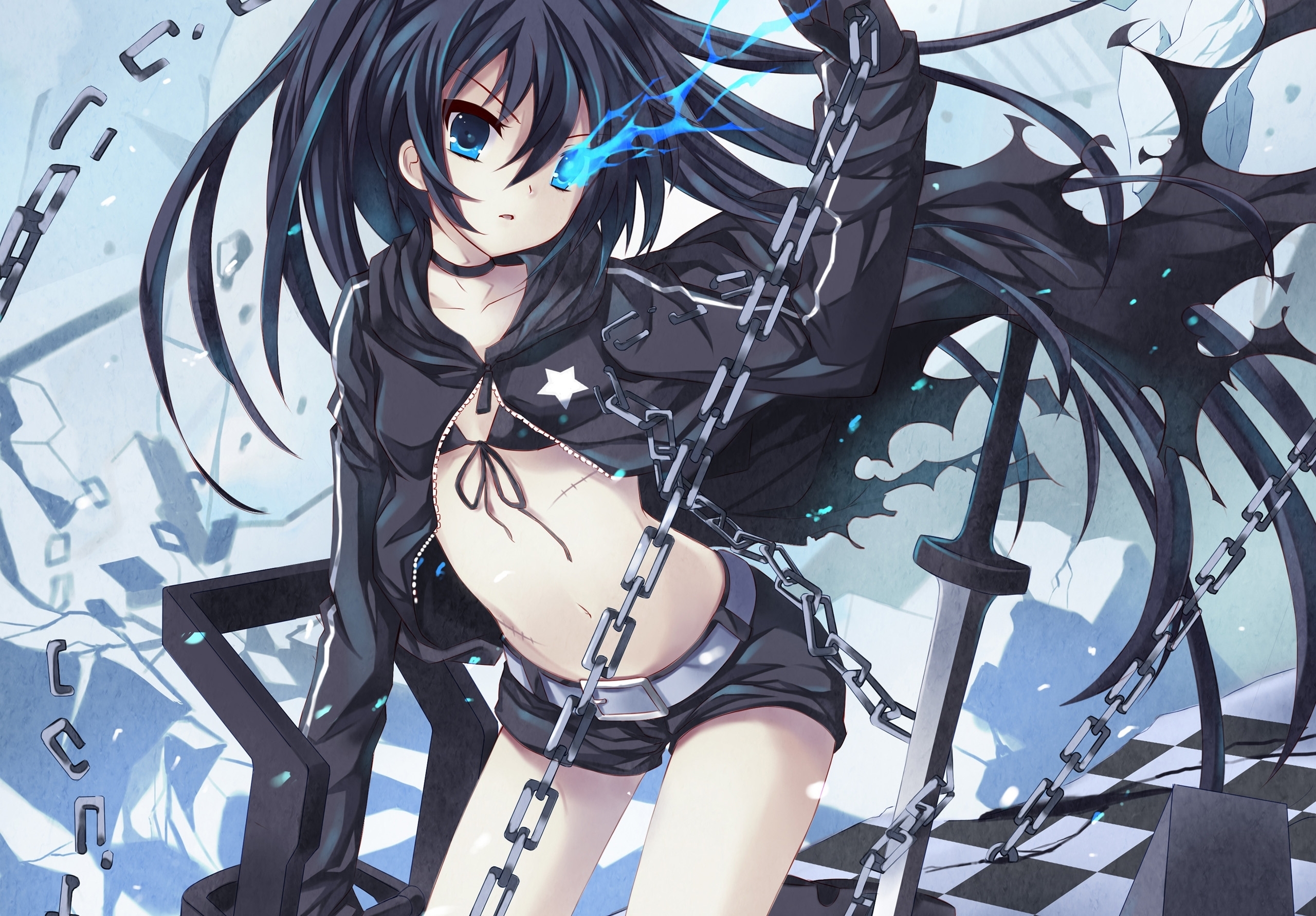 Скачать обои девушка, катана, black rock shooter, oruzhie, mech разрешение  2560x1782 #61677