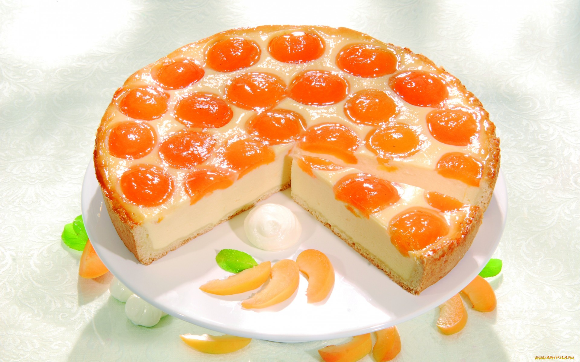 Обои выпечка, торт, пирог, чизкейк абрикосовый, cakes, cake, pie, cheesecake apricot разрешение 1920x1200 Загрузить