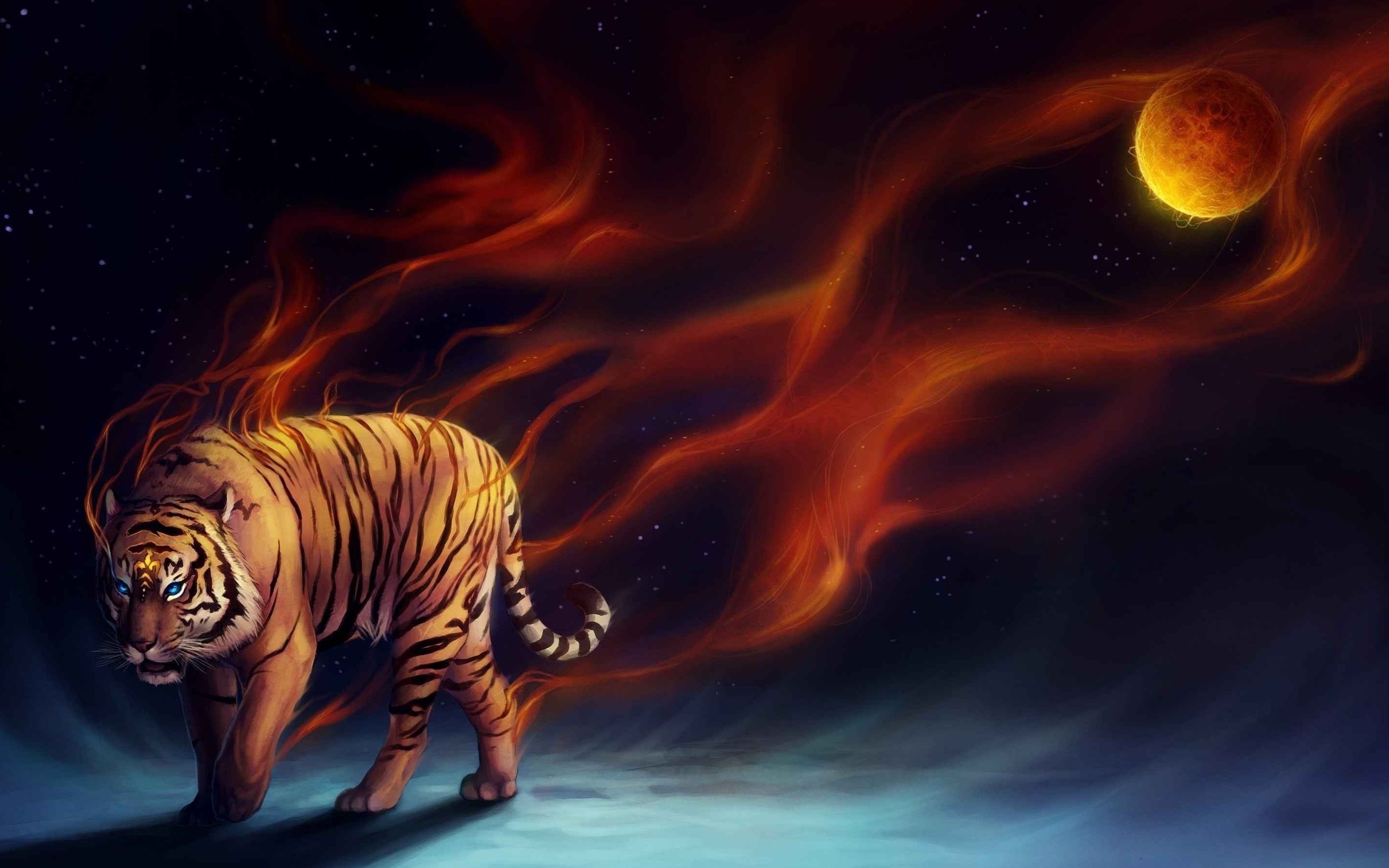 Обои тигр, арт, фэнтези, tiger, art, fantasy разрешение 2560x1600 Загрузить