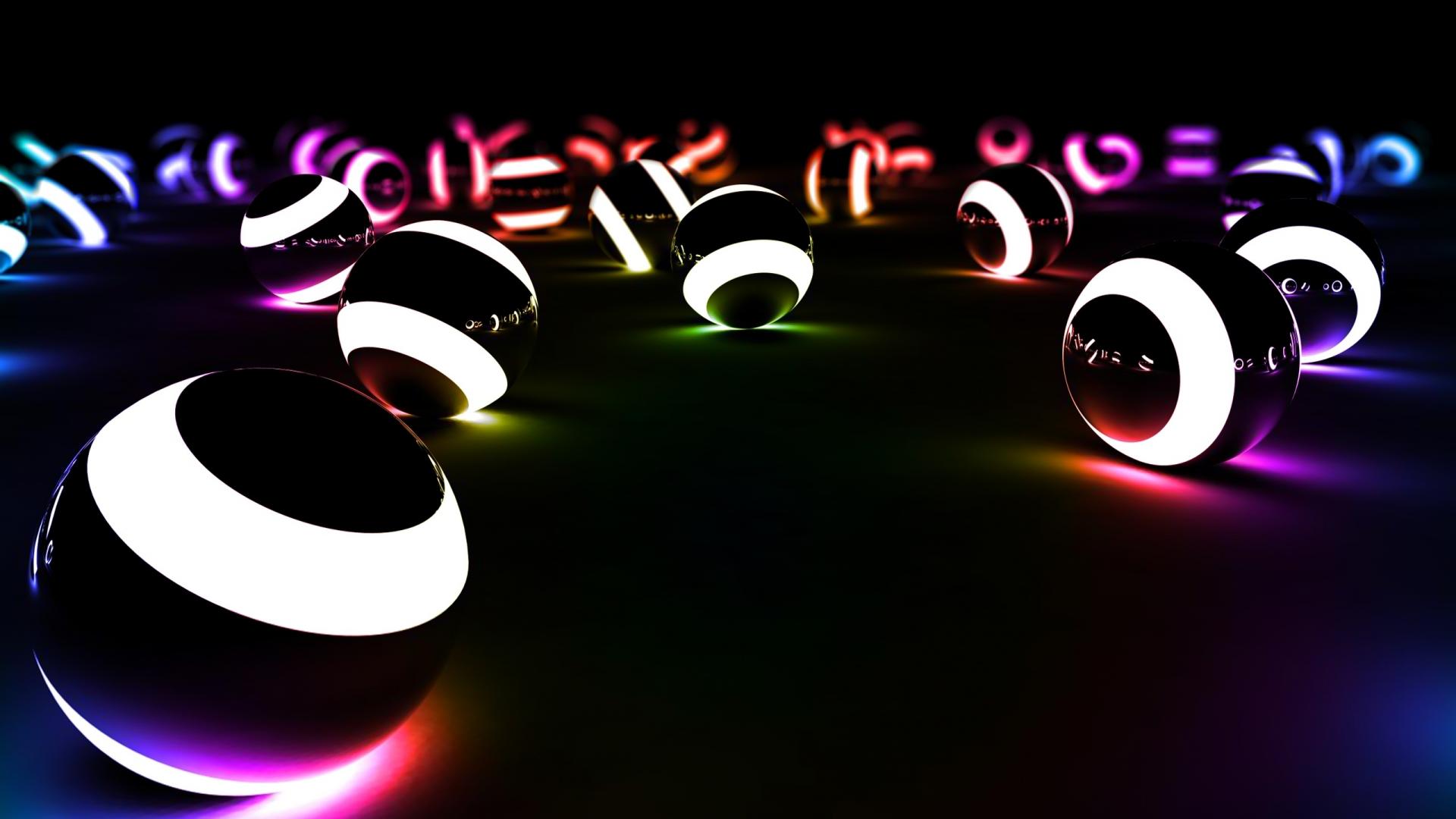 Обои шары со светящимися полосками разного цвета, balls with glowing stripes of different colors разрешение 1920x1080 Загрузить