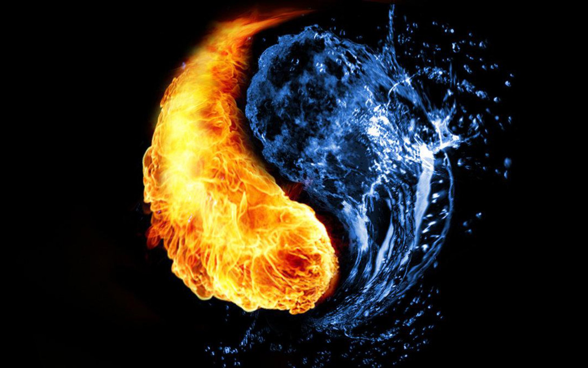 Обои вода, огонь, черный фон, инь янь, противоположенность, water, fire, black background, yin yang, the opposite разрешение 1920x1200 Загрузить