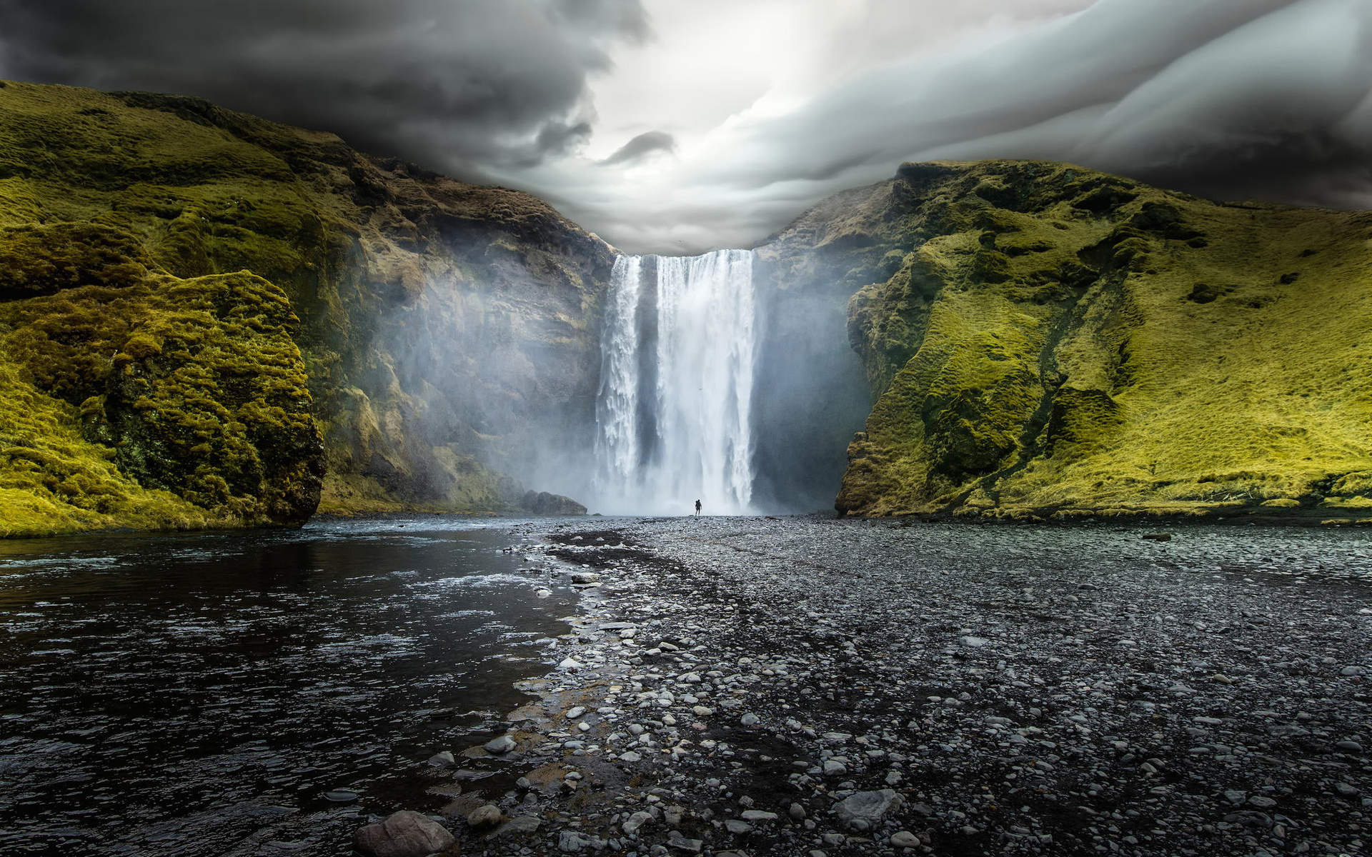 Обои скалы, водопад, исландия, скогафосс, скоугафосс, rocks, waterfall, iceland, skogarfoss, skogafoss разрешение 1920x1200 Загрузить