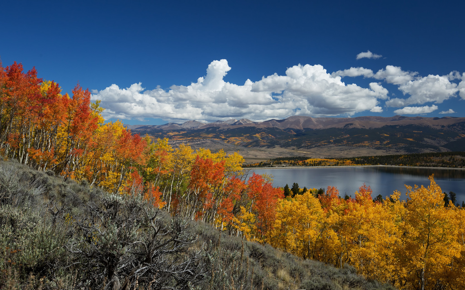 Обои озеро, горы, тучи, осень, lake, mountains, clouds, autumn разрешение 1920x1200 Загрузить