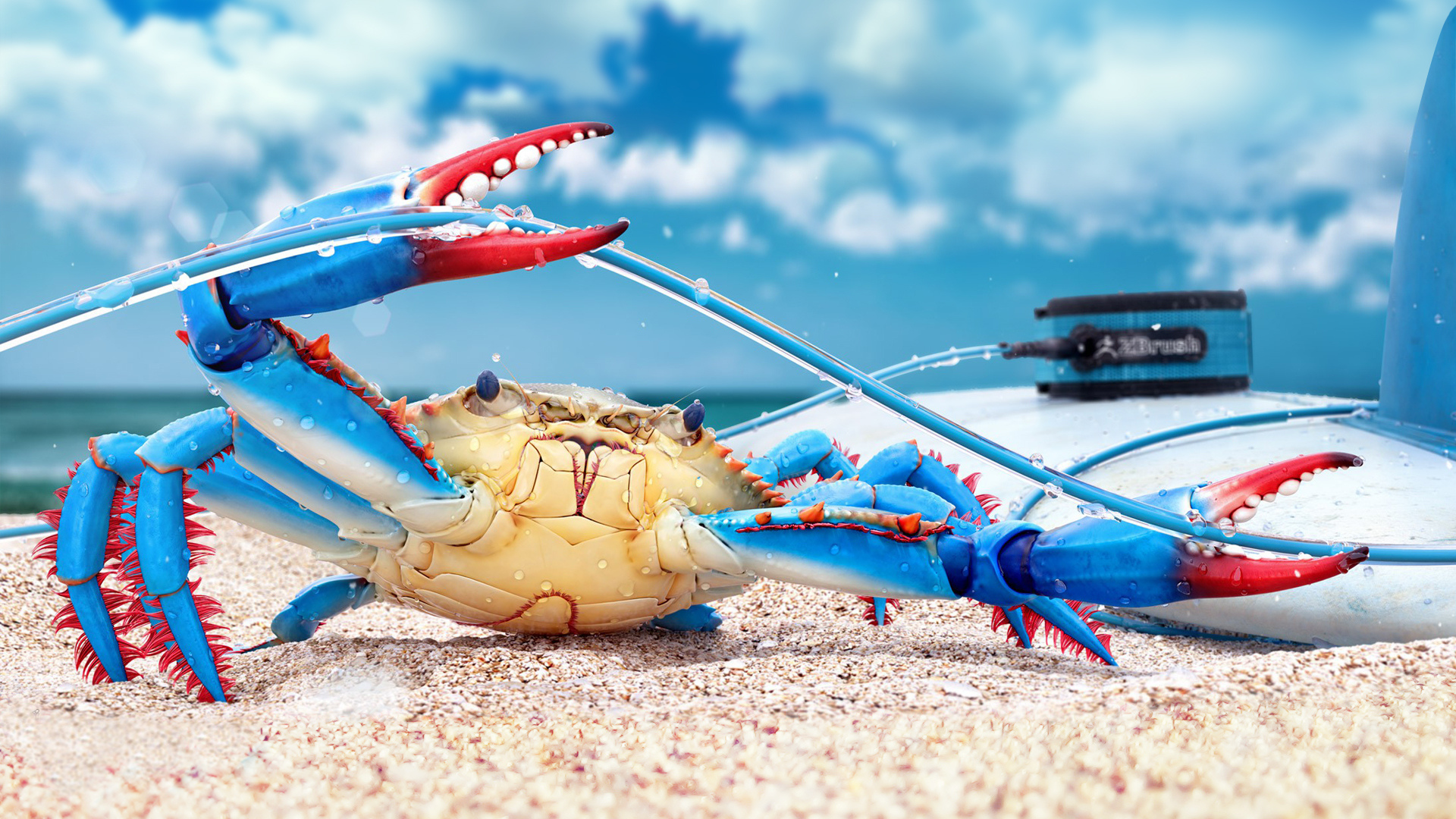 Обои краб, 3д, blue crab, цифровое искусство, crab, 3d, digital art разрешение 1920x1080 Загрузить