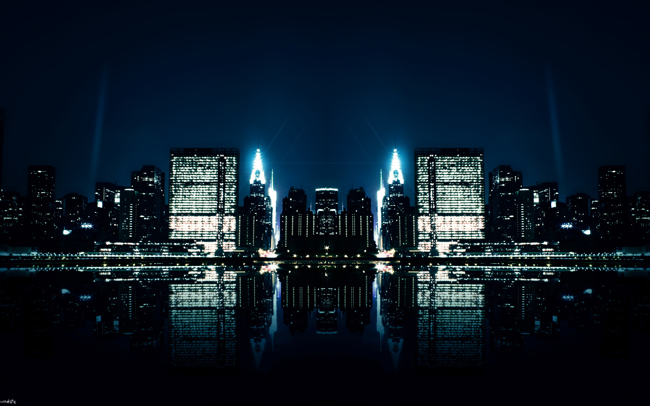 Обои отражение, города, ночного, зеркальное, reflection, city, night, mirror разрешение 2560x1600 Загрузить