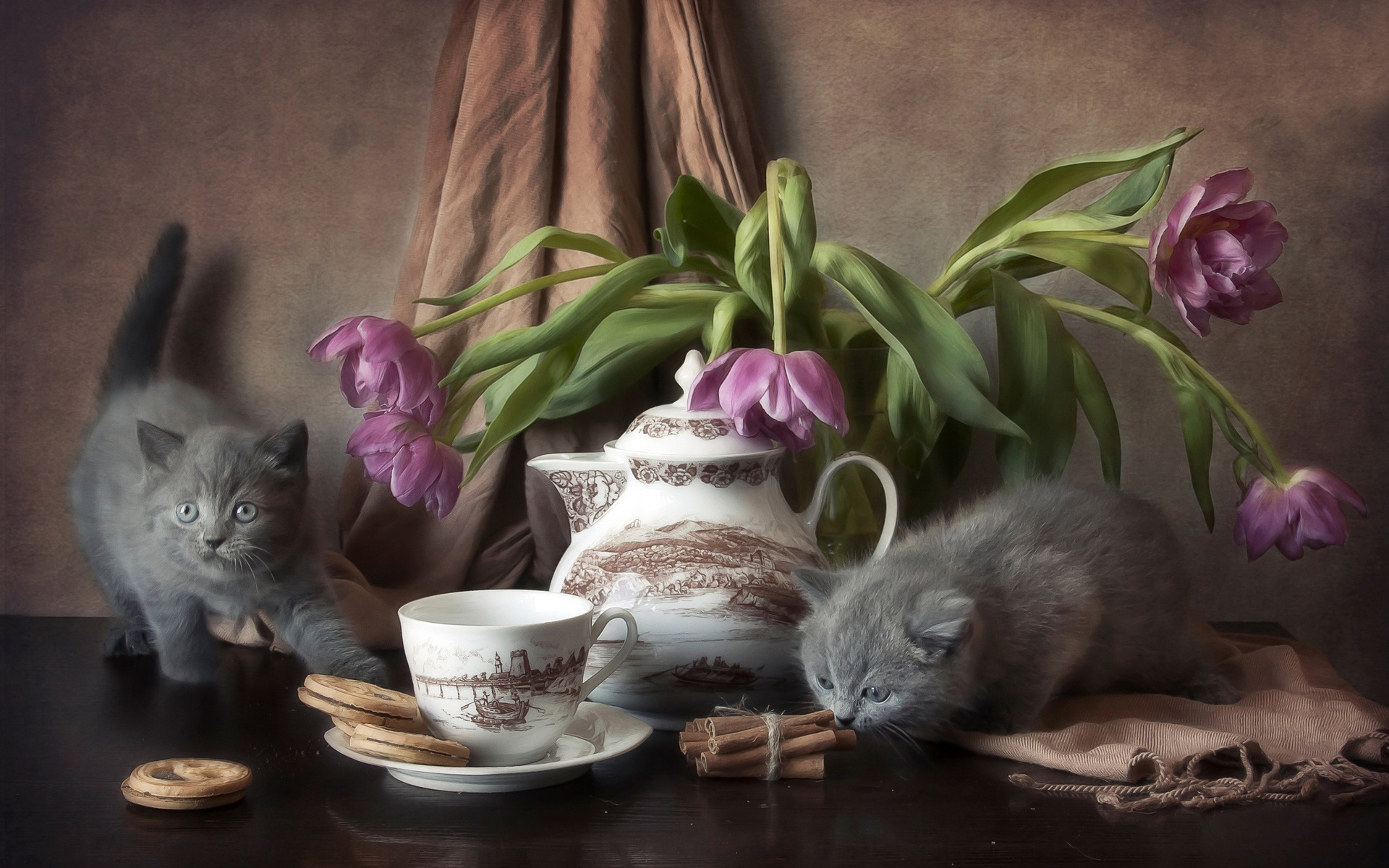 Кот и ваза с цветами