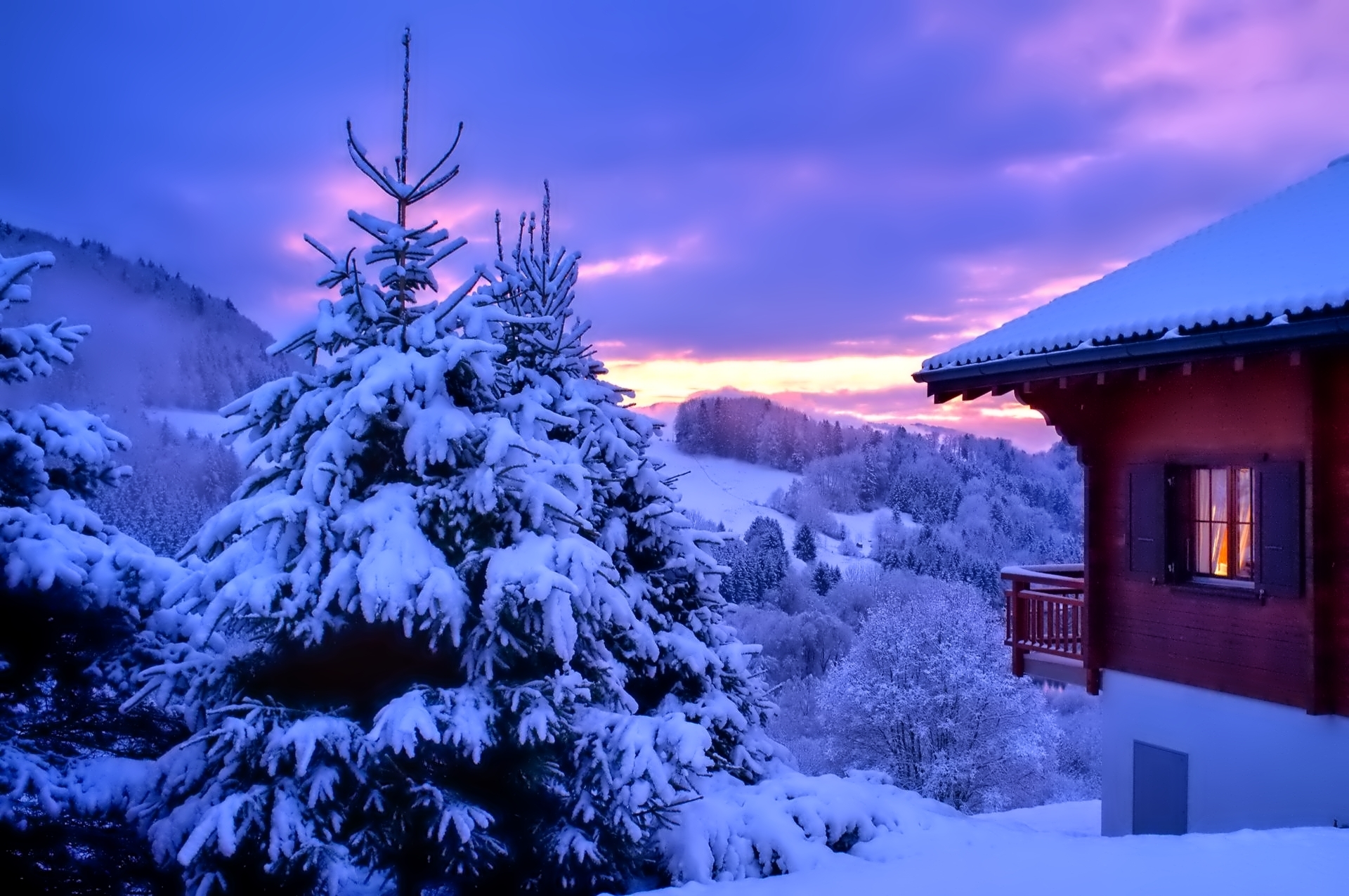 природа дом зима снег деревья бесплатно