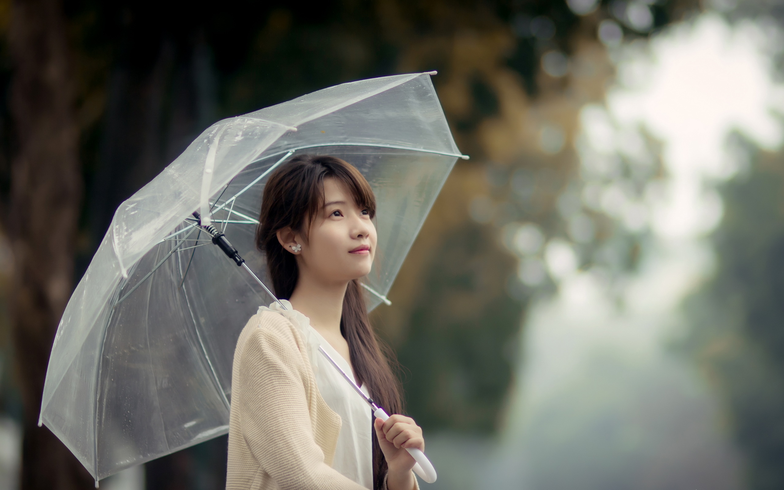 девушка азиатка зонтик дерево ствол скачать
