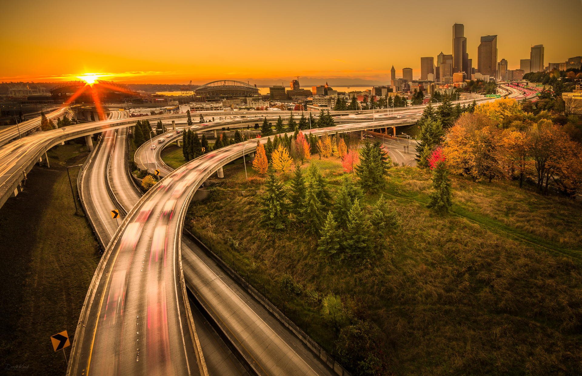 Обои закат, города, мост, город, вашингтон, сша, сиэтл, sunset, city, bridge, the city, washington, usa, seattle разрешение 1920x1241 Загрузить