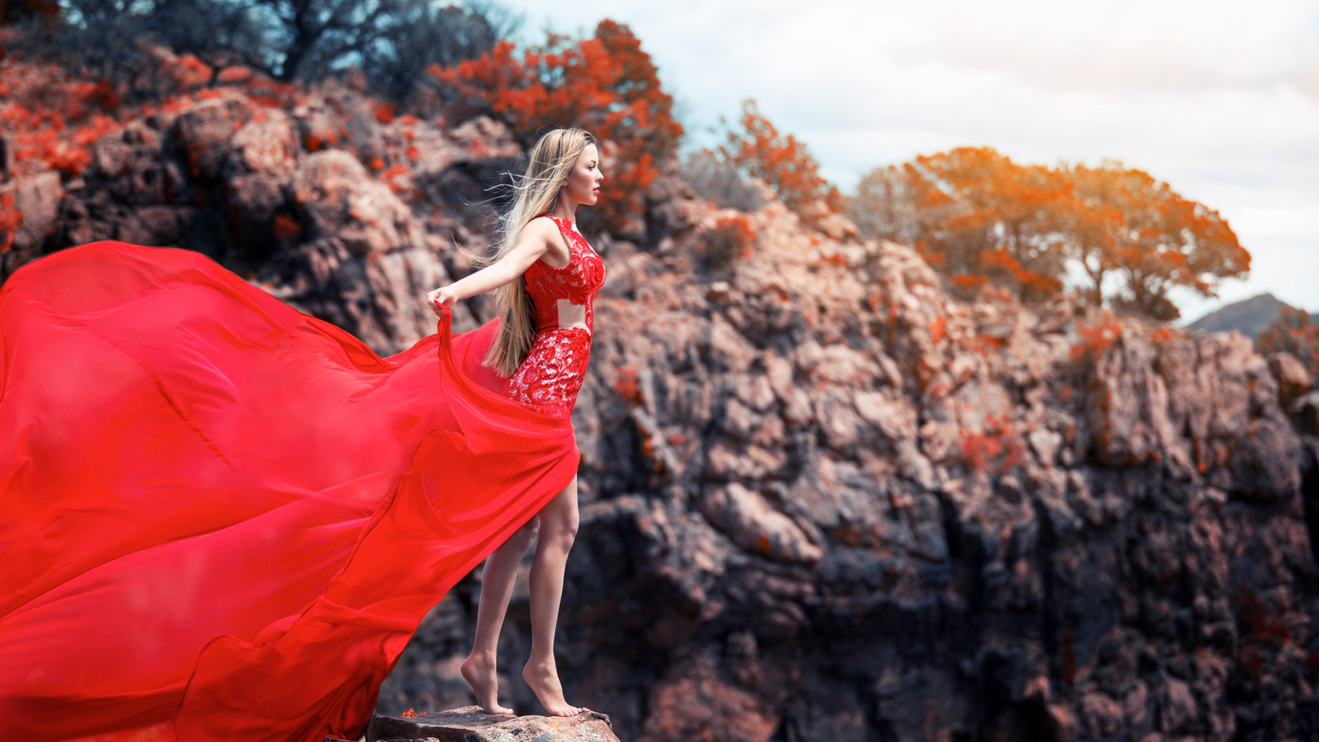 Обои девушка, платье, красное, girl, dress, red разрешение 1920x1080 Загрузить
