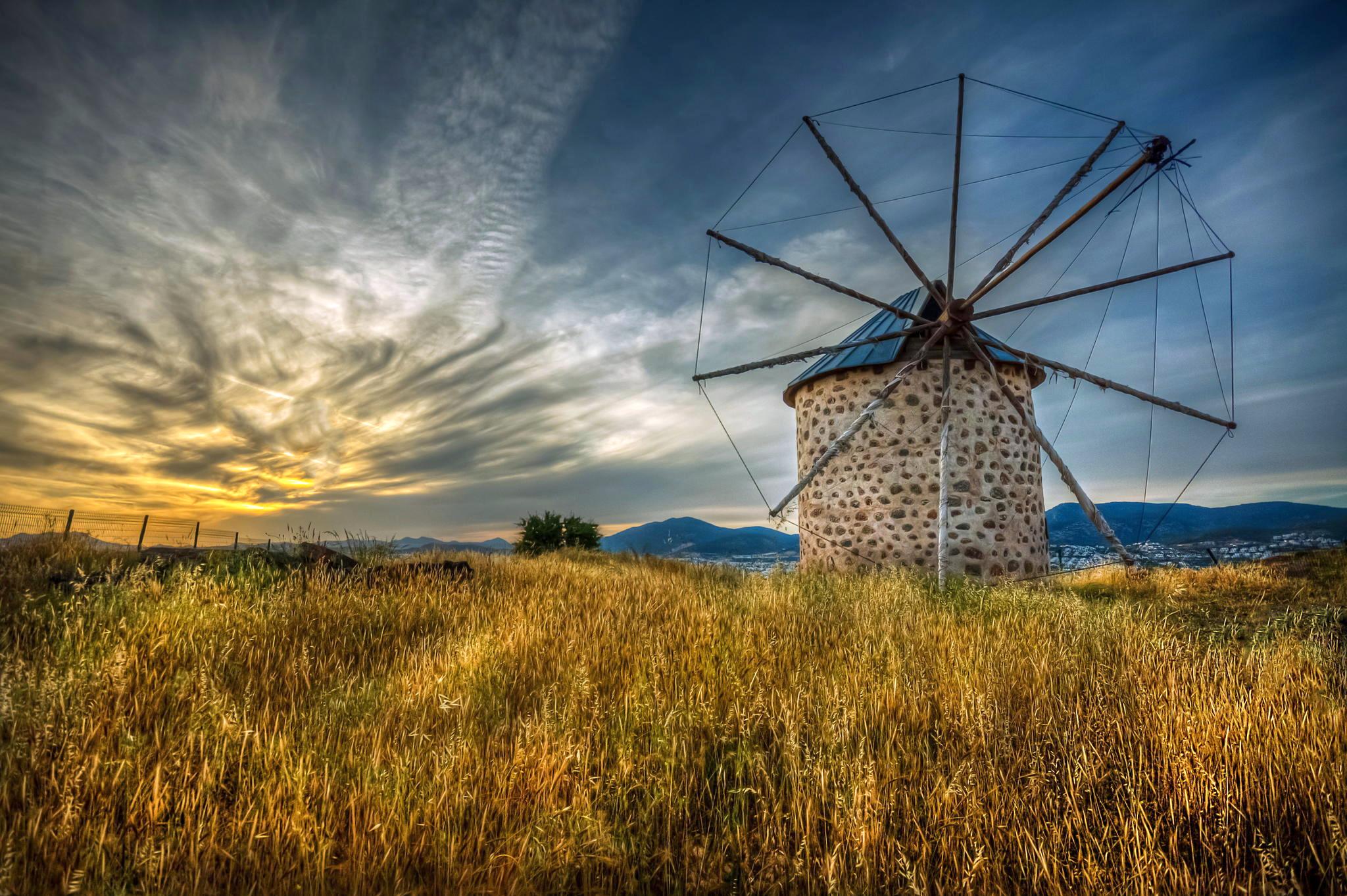 Обои природа, пейзаж, поле, мельница, nature, landscape, field, mill разрешение 2048x1363 Загрузить