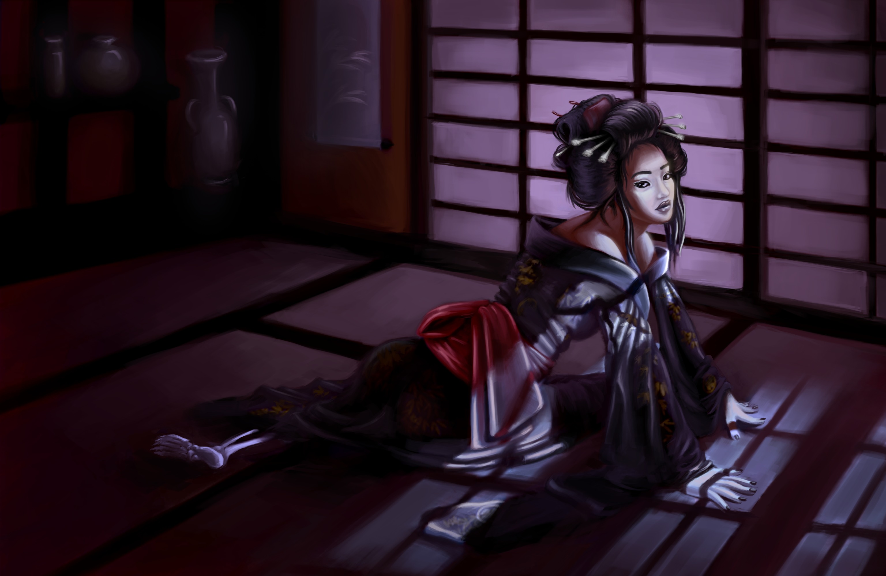 Скачать обои аниме, женщина, гейша, адская девочка, hone onna разрешение  2560x1600 #96643