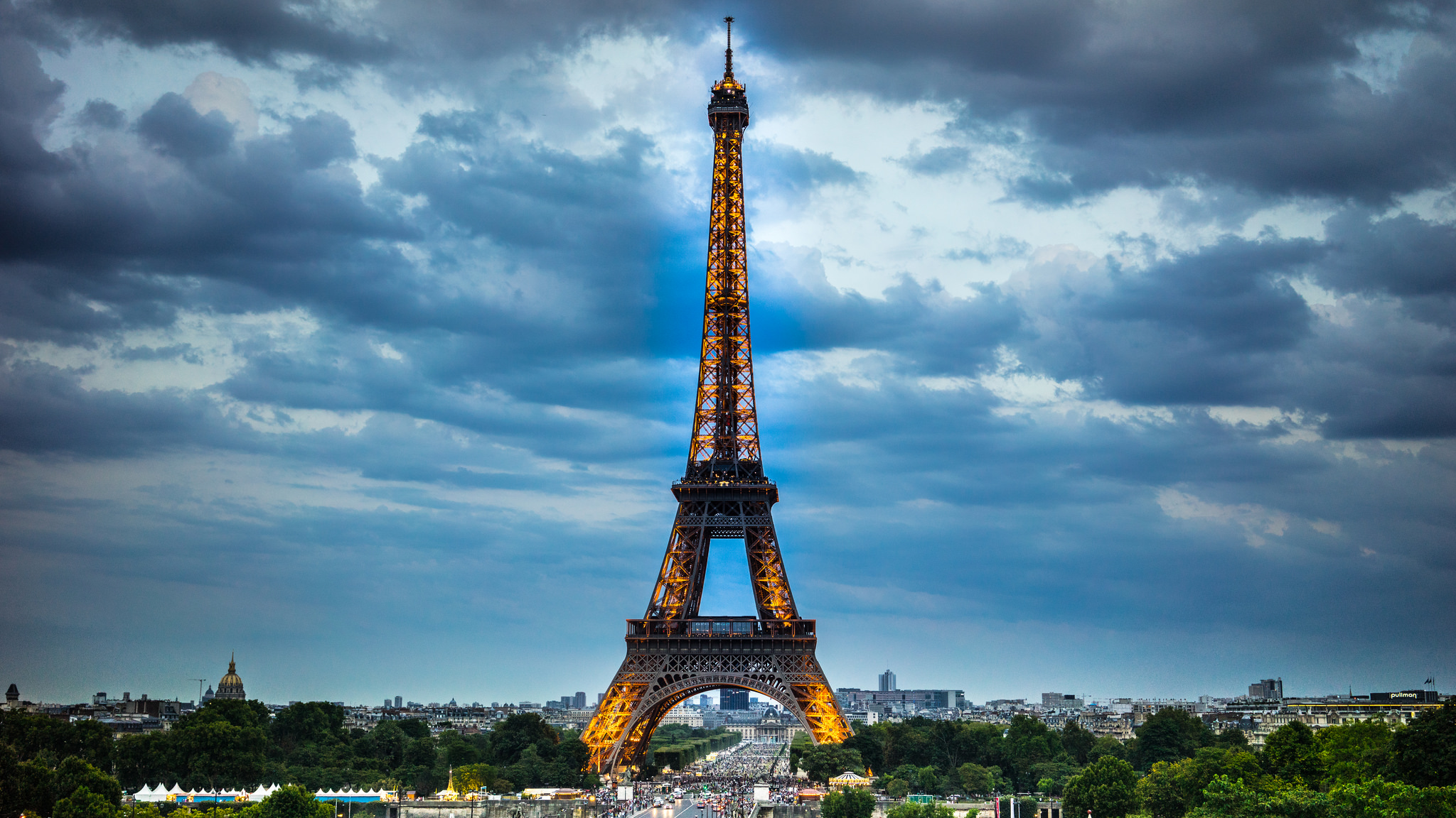 Обои пейзаж, город, париж, франция, эйфелева башня, landscape, the city, paris, france, eiffel tower разрешение 2048x1152 Загрузить