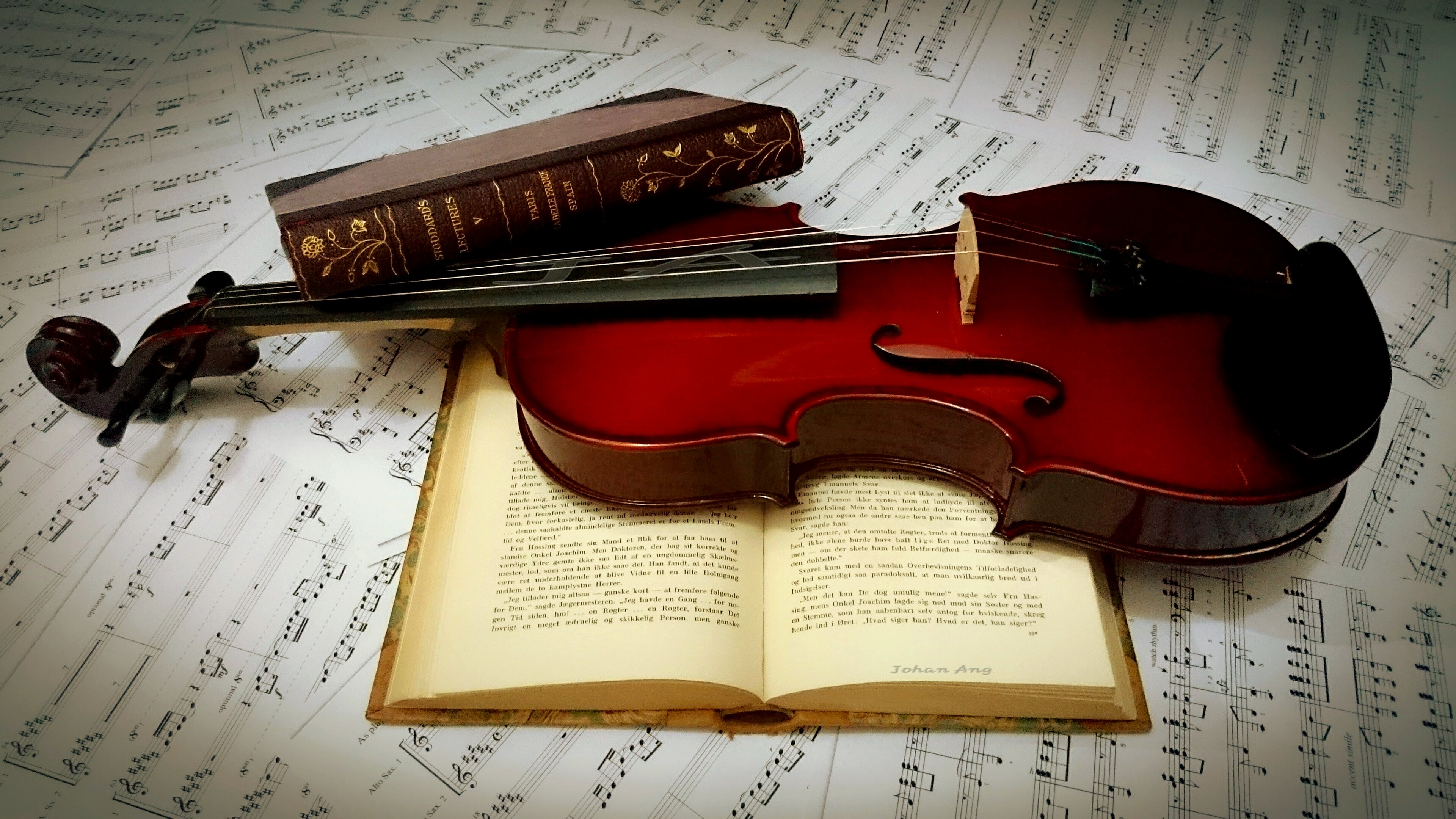 Обои ноты, скрипка, книги, notes, violin, books разрешение 3840x2160 Загрузить