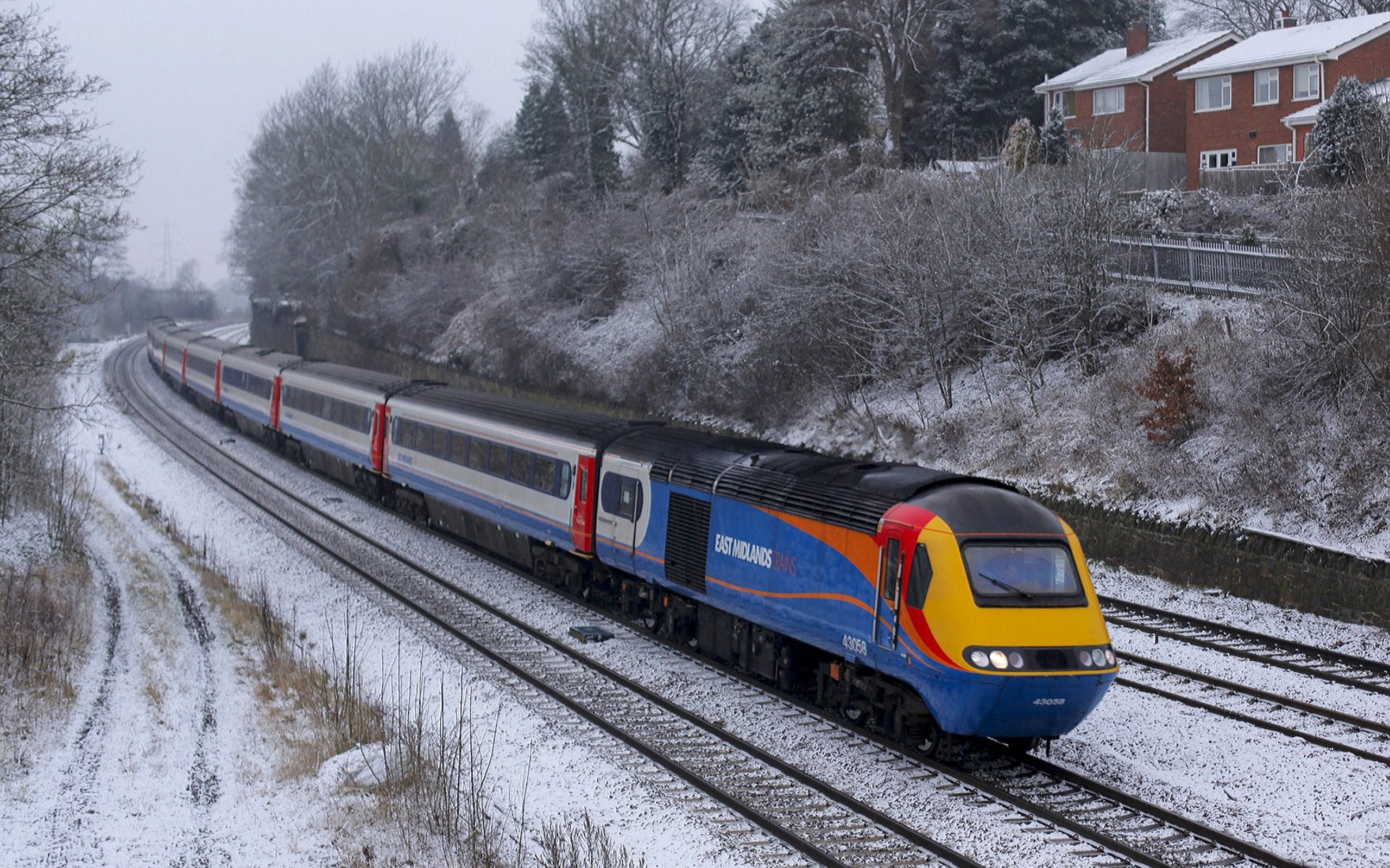 Обои зима, поезд, композиция, winter, train, composition разрешение 2560x1600 Загрузить